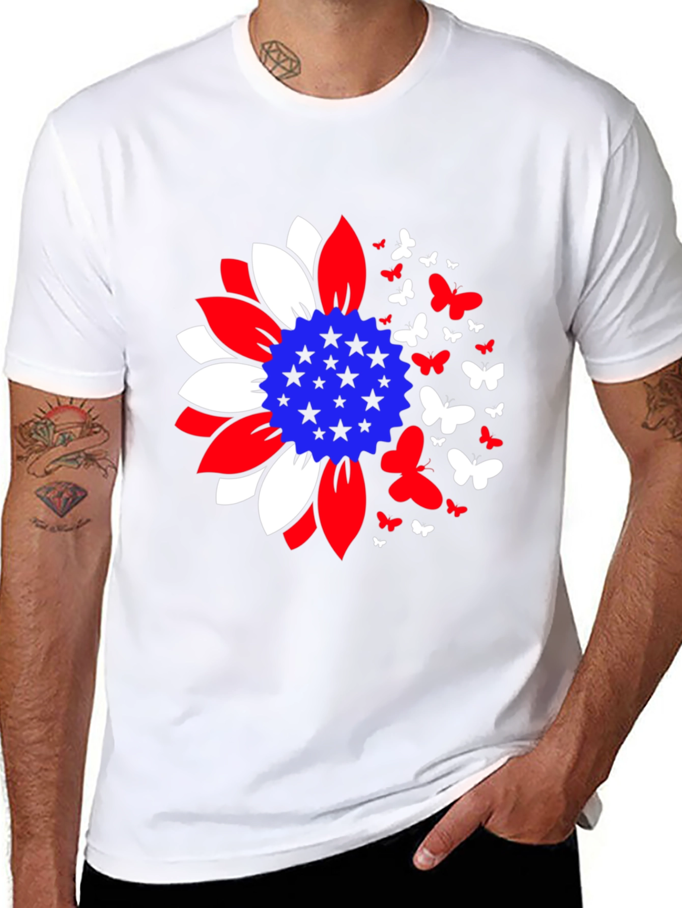 Patriotic Sunflower Butterfly Graphic Tee