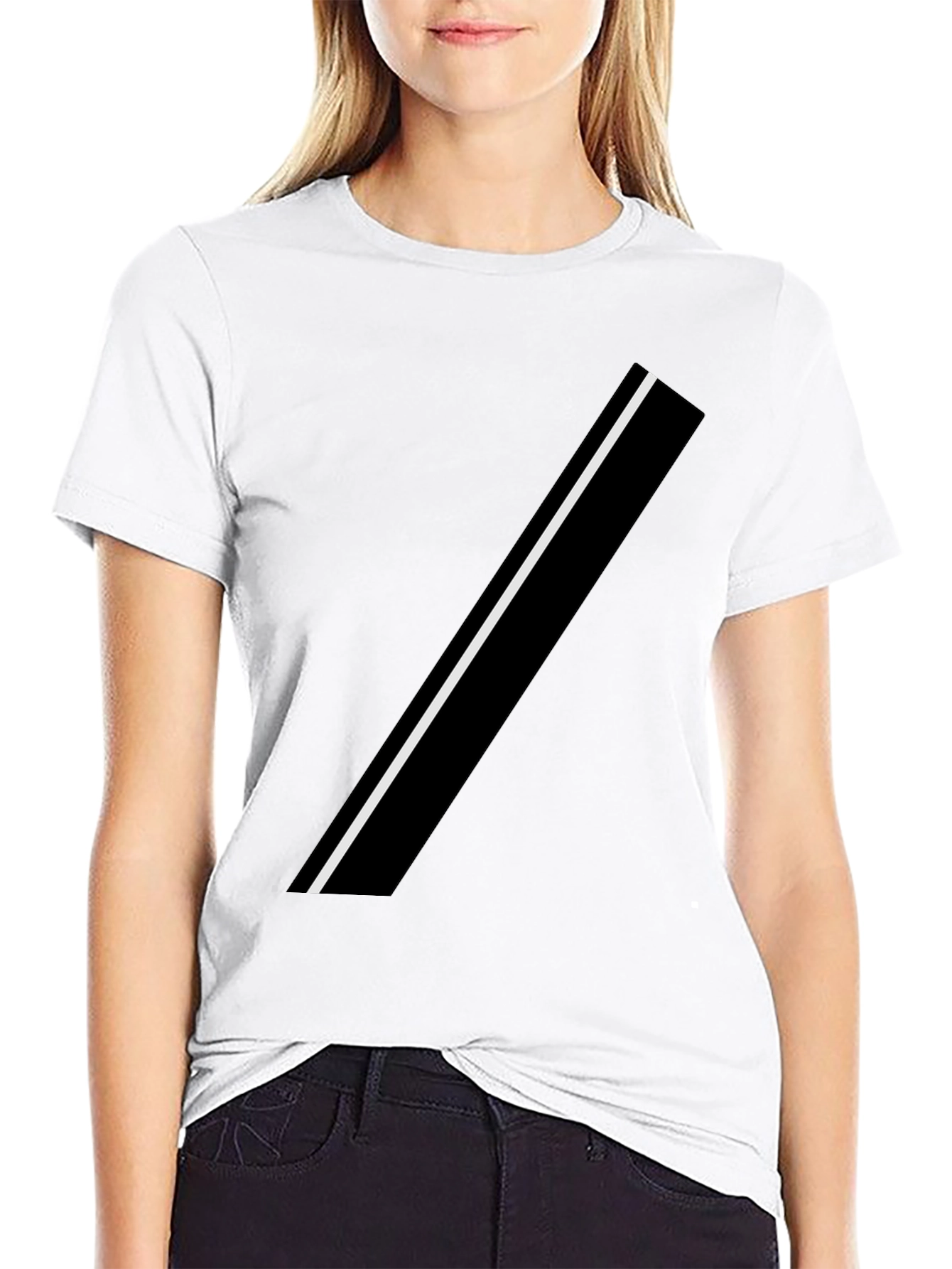 Modern Black Tee with Asymmetrical White Stripe