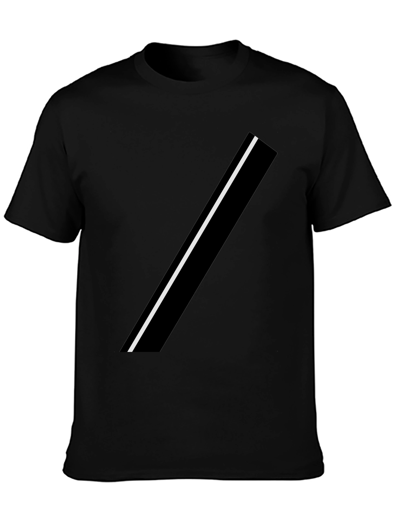 Modern Black Tee with Asymmetrical White Stripe