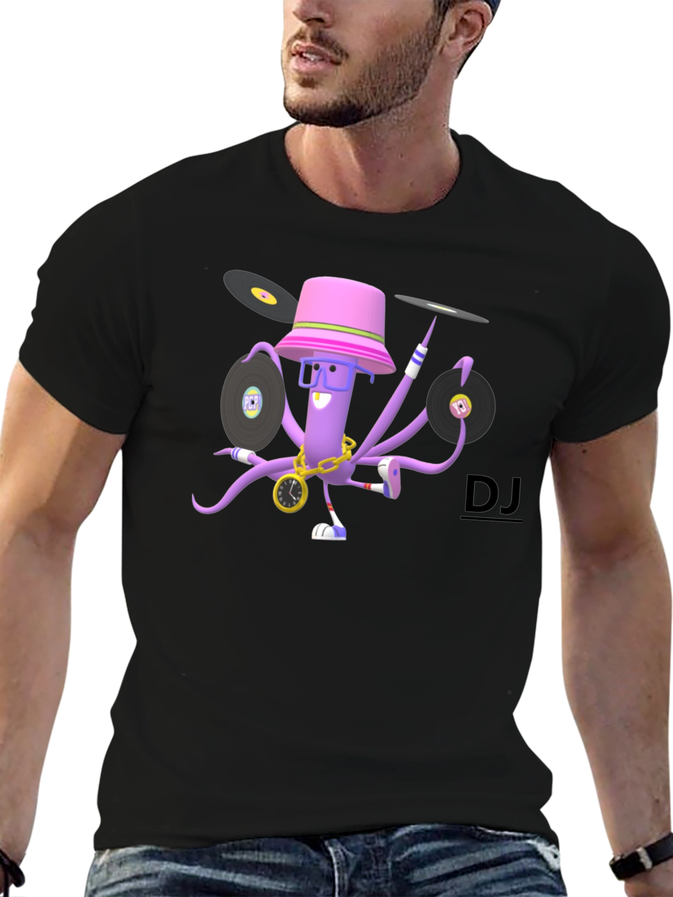 DJ Octopus Graphic T-Shirt - Black