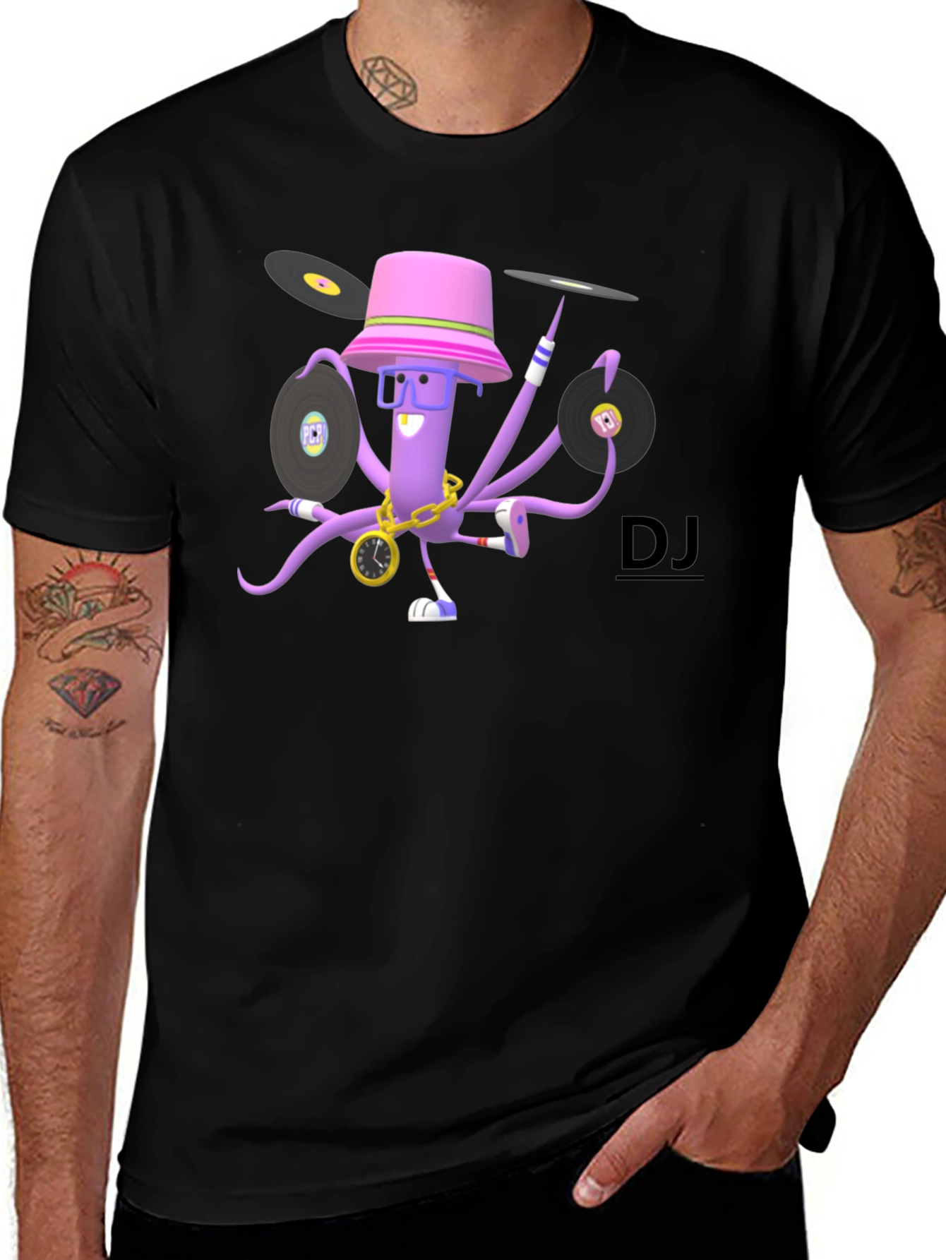 DJ Octopus Graphic T-Shirt - Black