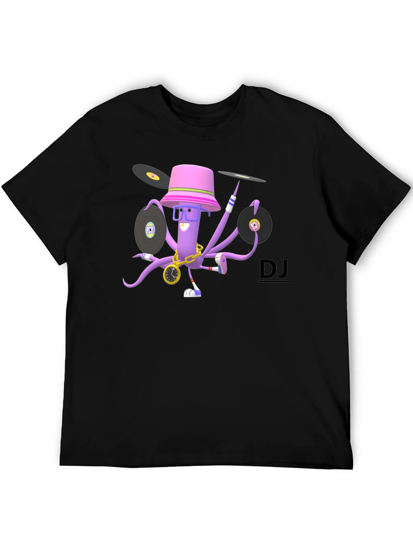 DJ Octopus Graphic T-Shirt - Black