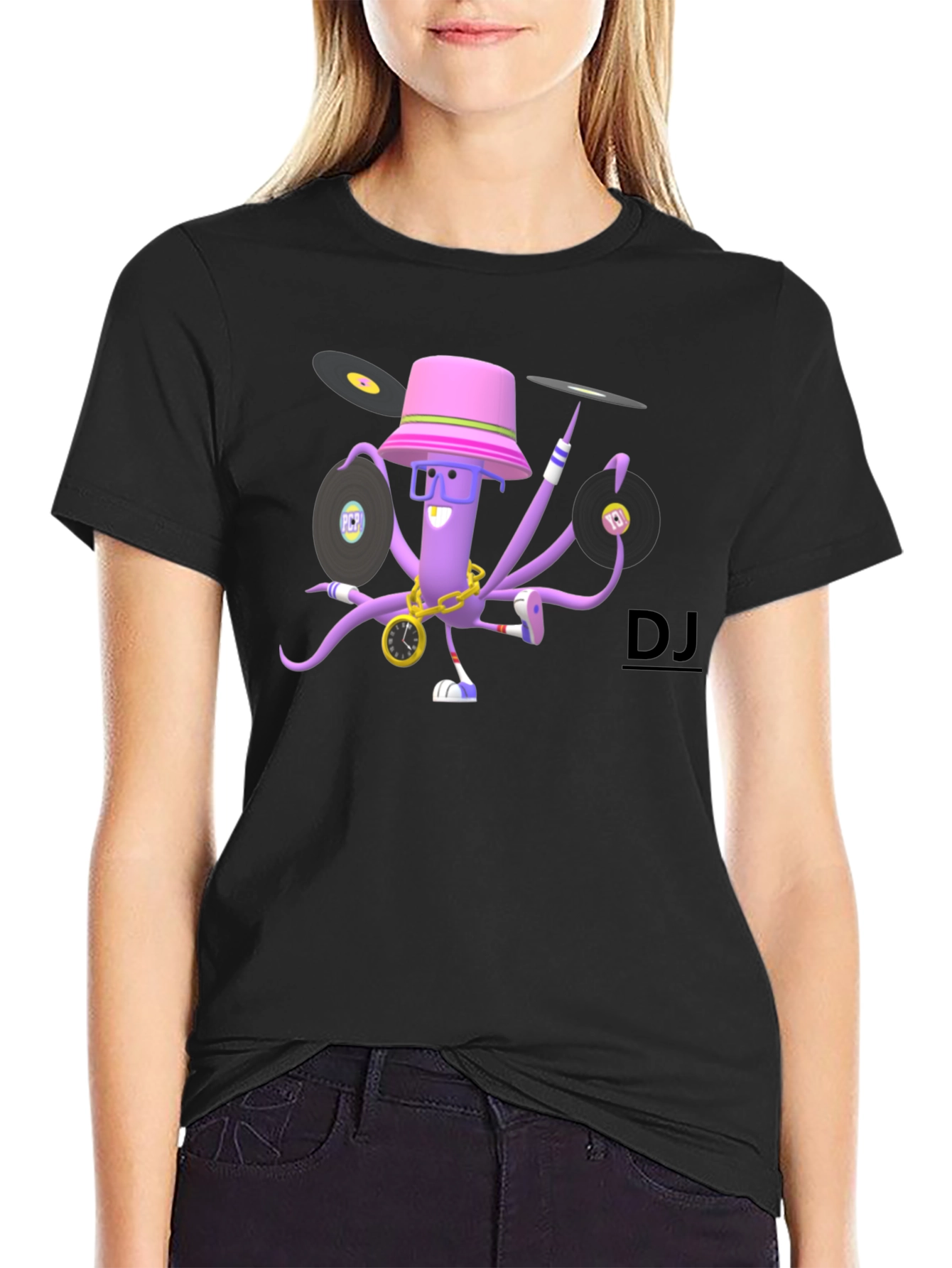 DJ Octopus Graphic T-Shirt - Black