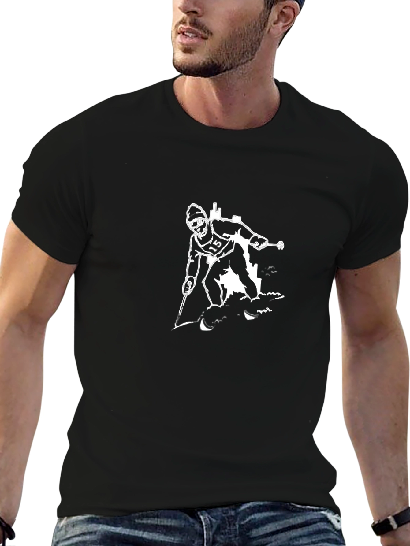 Black Skiing Graphic Tee - Unique Design