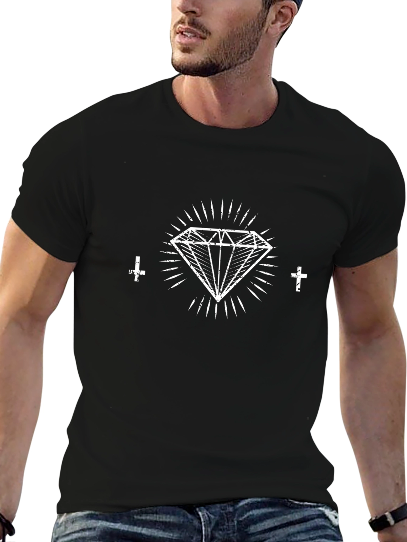 Diamond Cross Graphic Print Mens Black T-Shirt