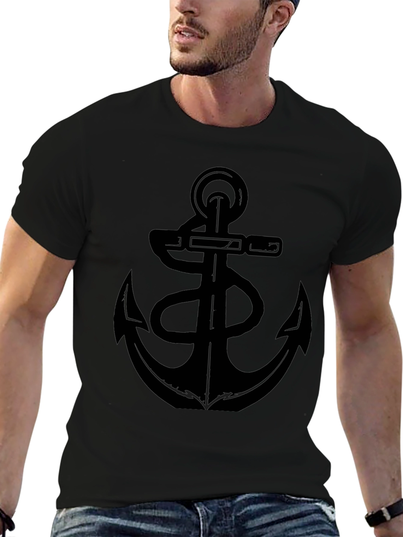 Mens Black Anchor Graphic T-Shirt