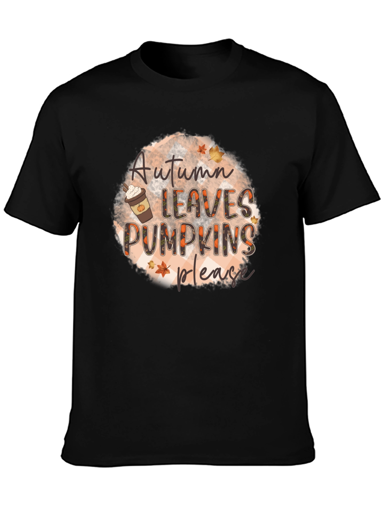 Autumn Leaves Pumpkins Please Black T-Shirt