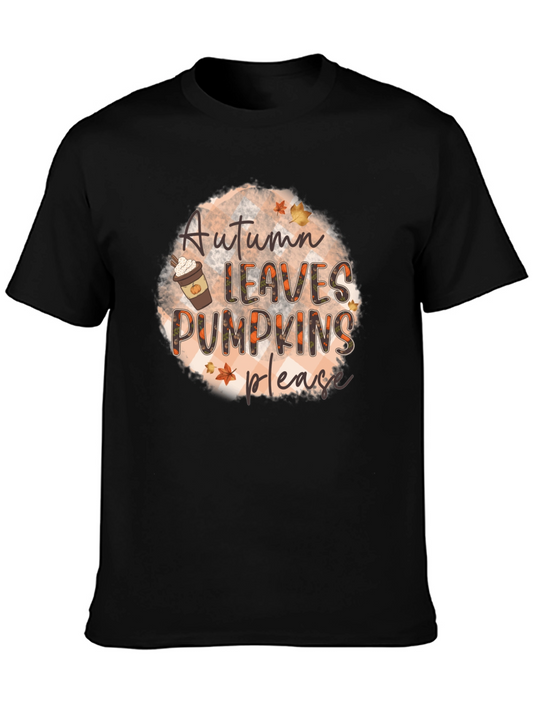 Autumn Leaves Pumpkins Please Black T-Shirt