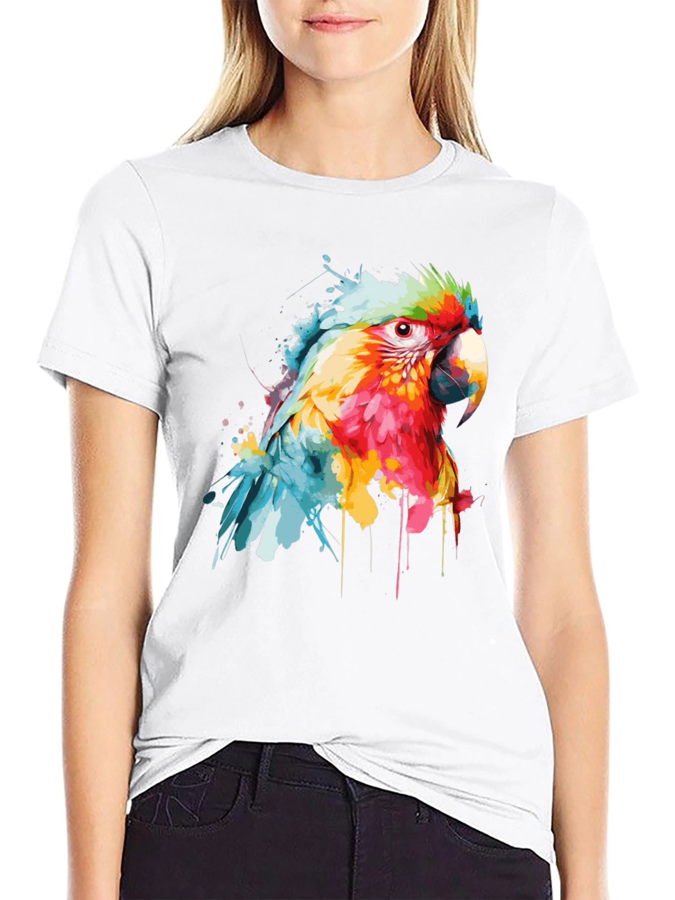 Watercolor Parrot Graphic T-Shirt