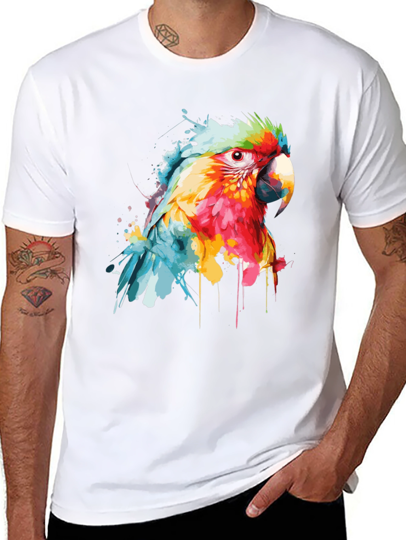 Watercolor Parrot Graphic T-Shirt