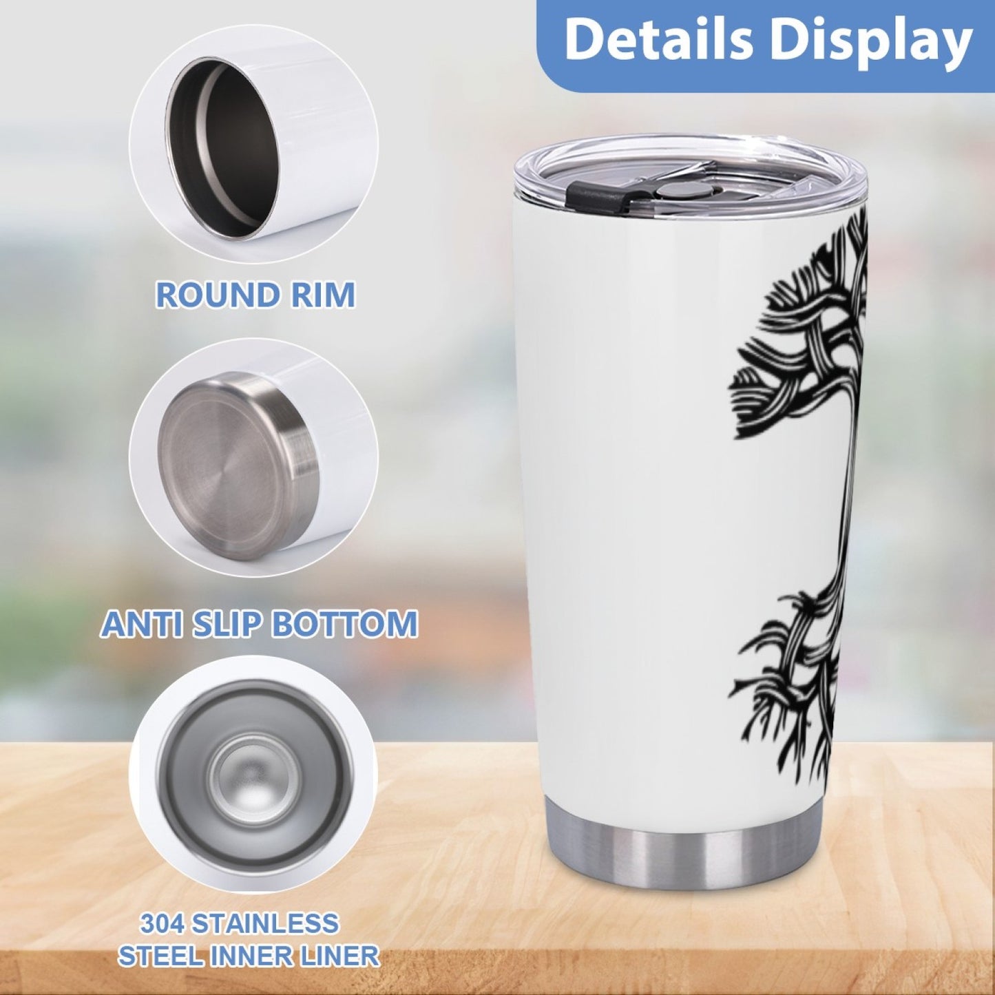 Reusable Graphic Insulated Tumbler - Stainless Steel Leak-Proof Travel Cup