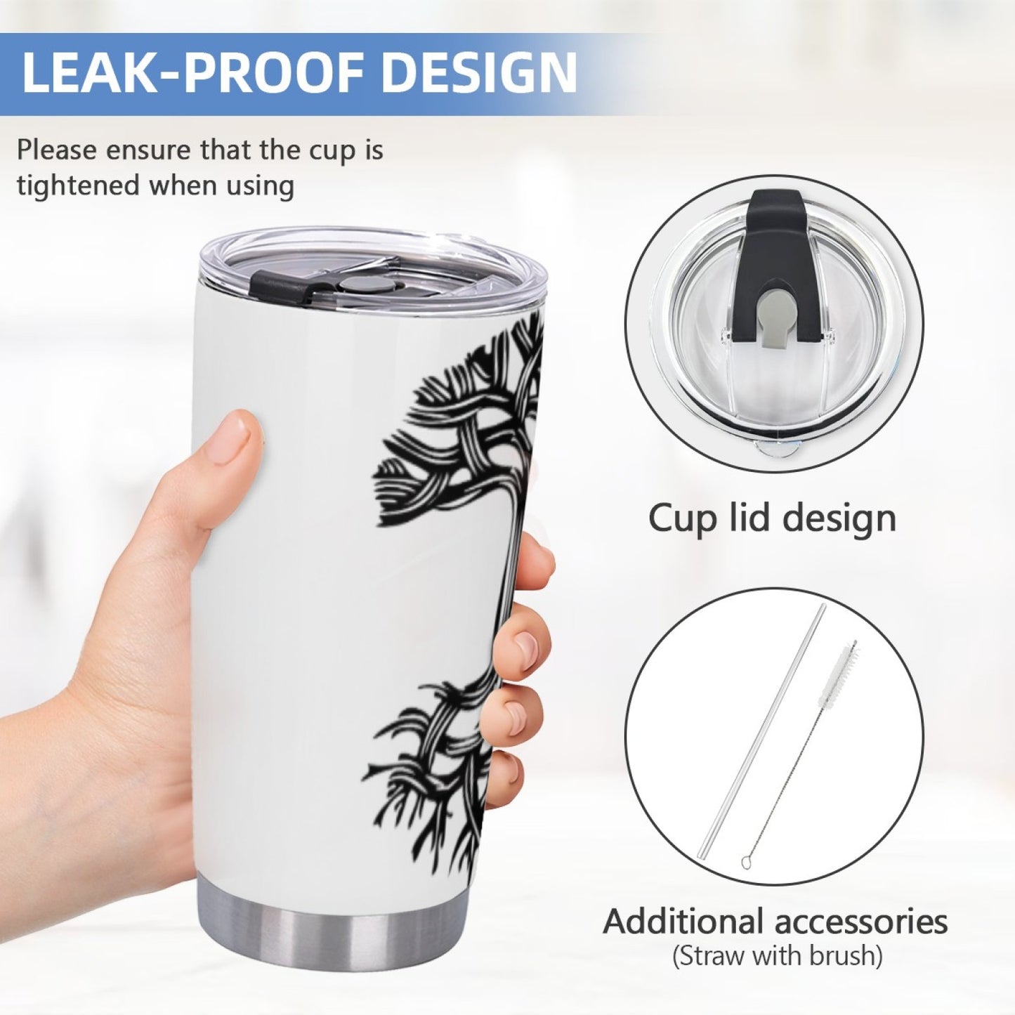 Reusable Graphic Insulated Tumbler - Stainless Steel Leak-Proof Travel Cup