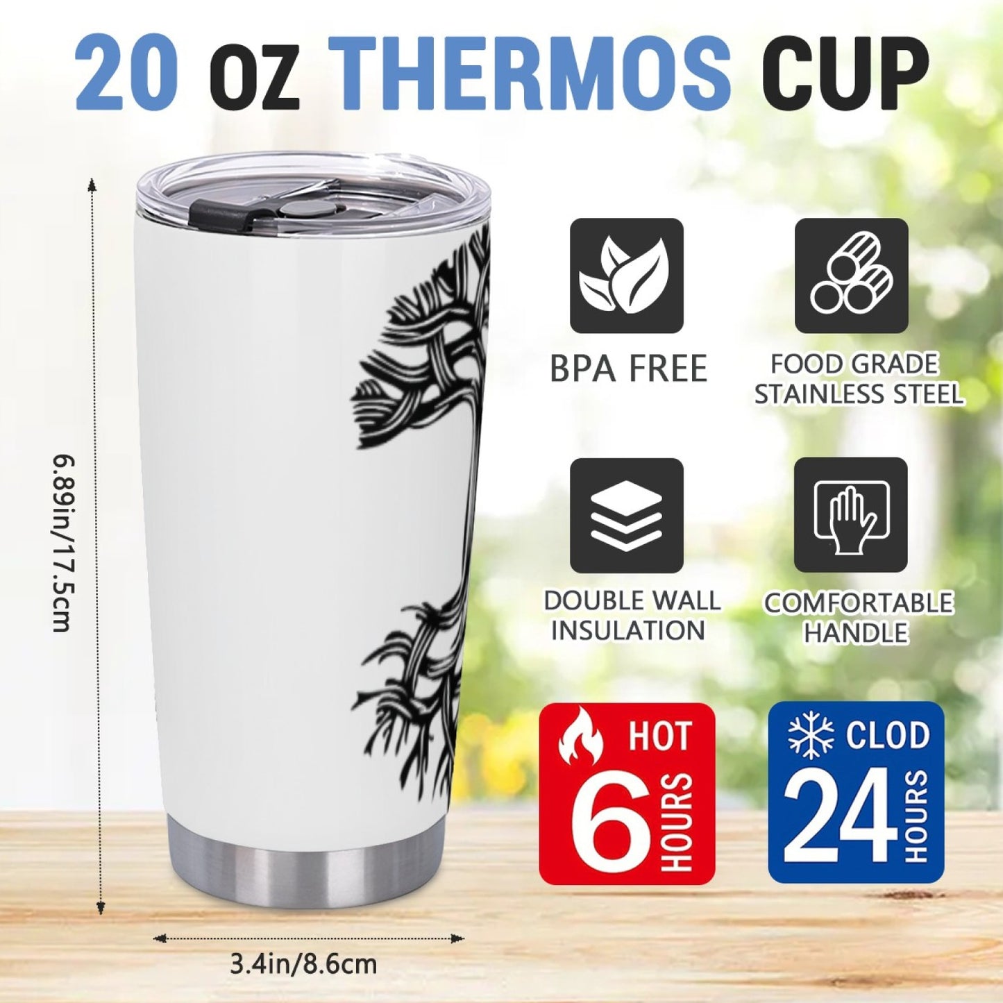 Reusable Graphic Insulated Tumbler - Stainless Steel Leak-Proof Travel Cup