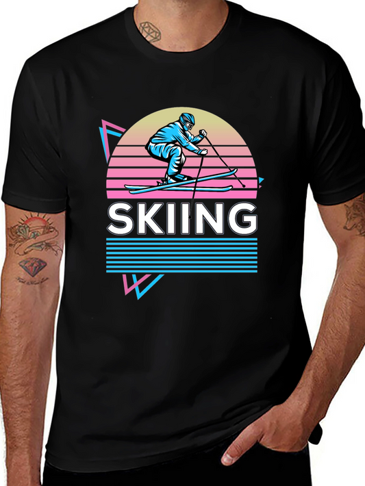 Retro Skiing Graphic Tee - 80s Style