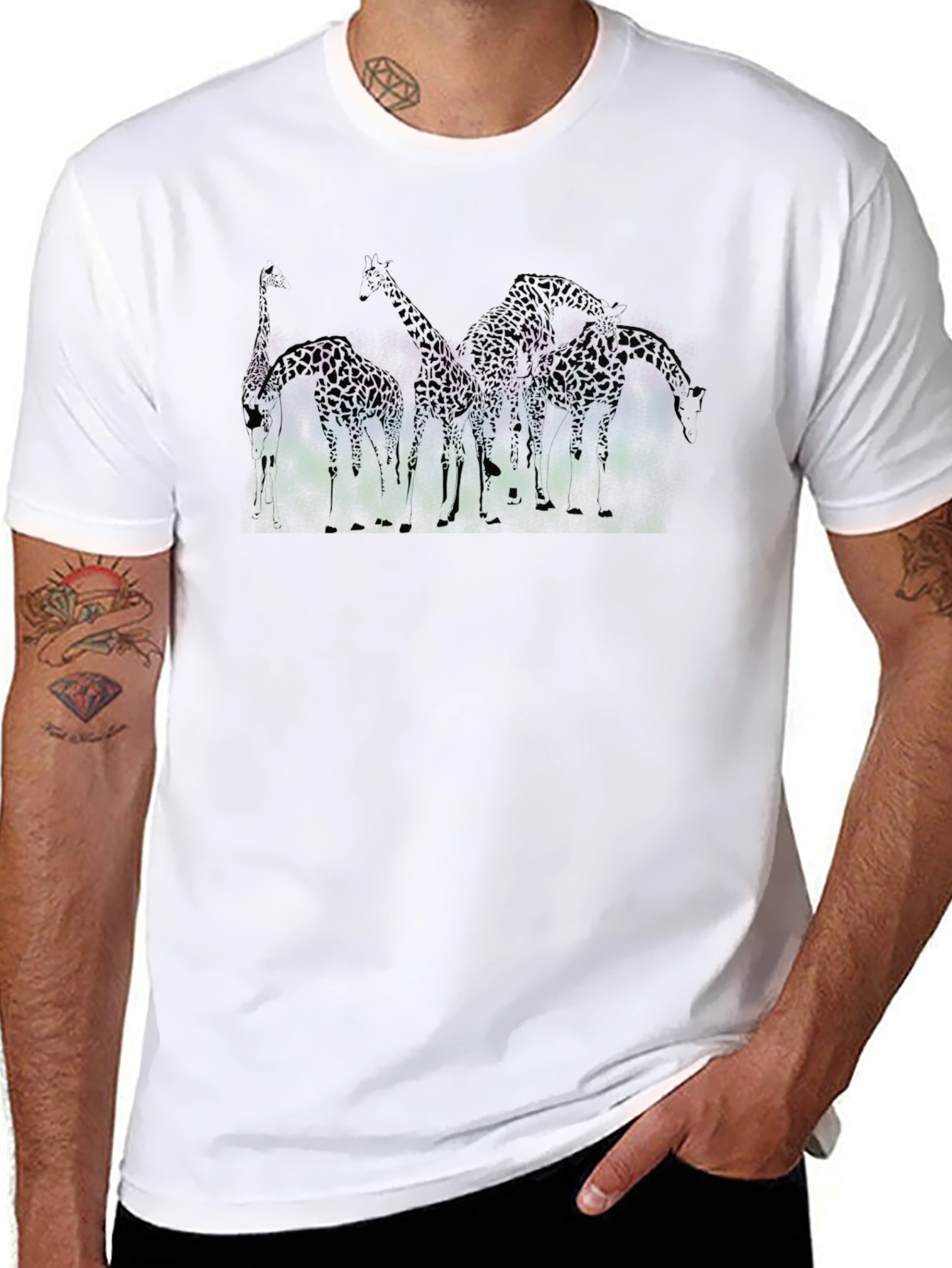 Giraffe Silhouette Graphic Black T-Shirt
