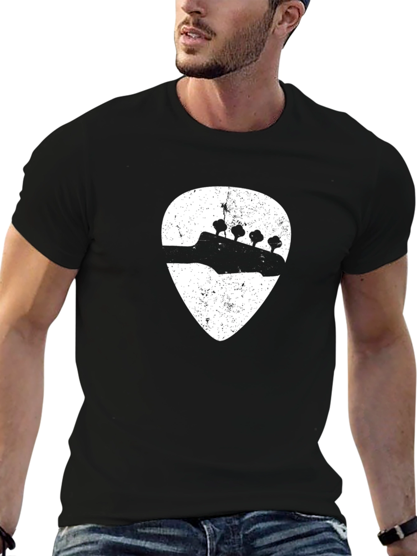 Guitar Pick Bass Headstock Graphic Tee
