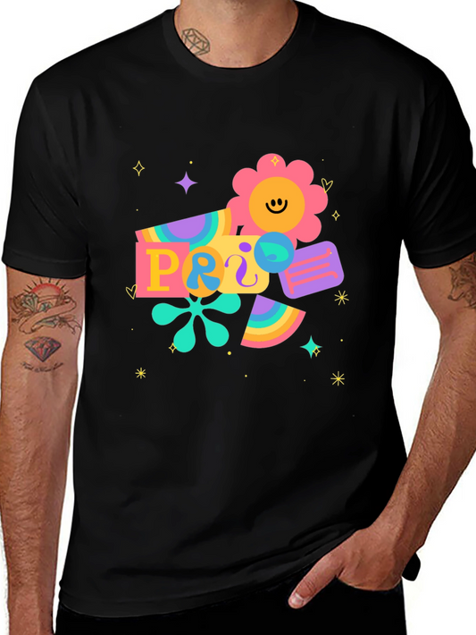 Retro Pride Graphic Tee - Black Cotton Blend T-Shirt