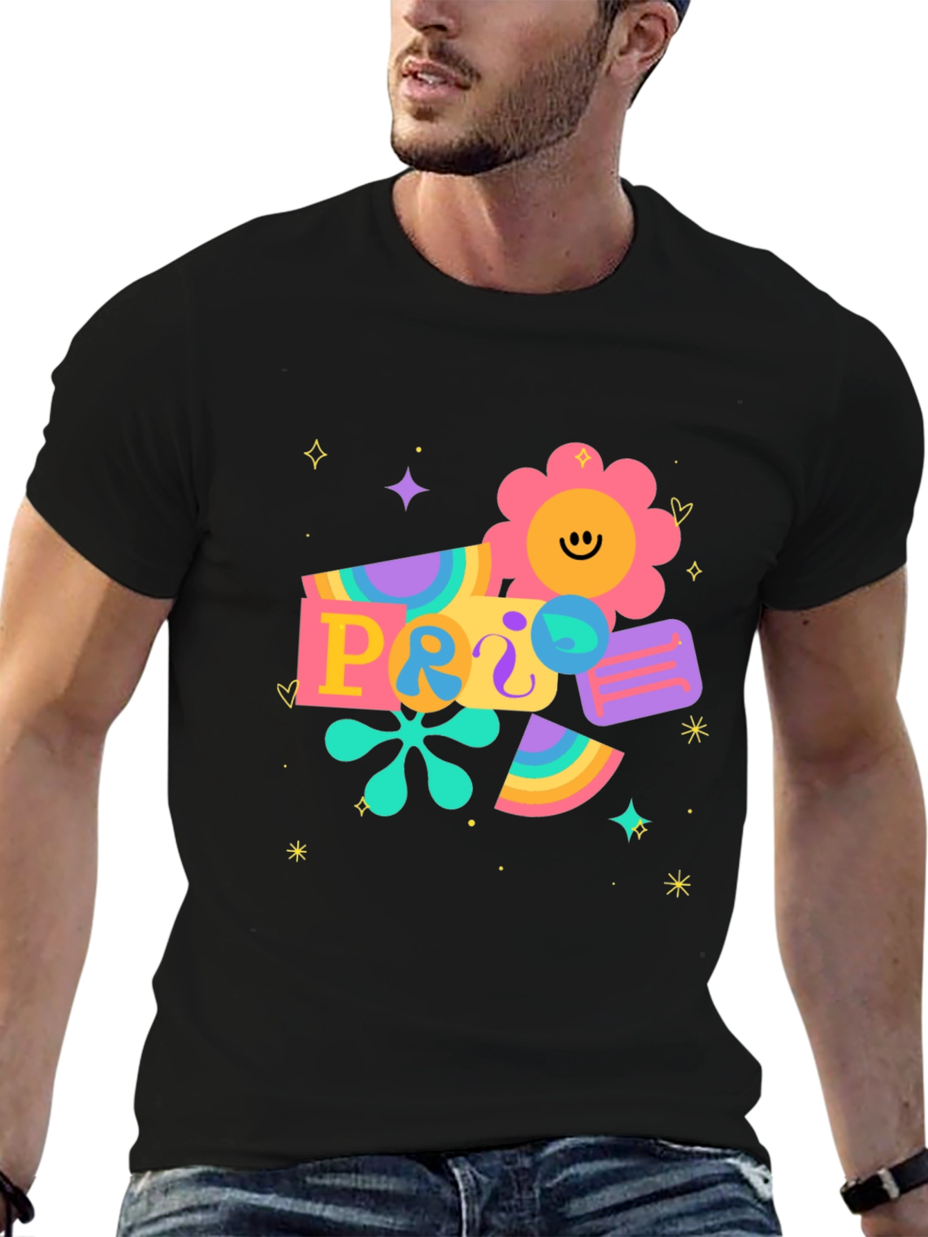 Retro Pride Graphic Tee - Black Cotton Blend T-Shirt