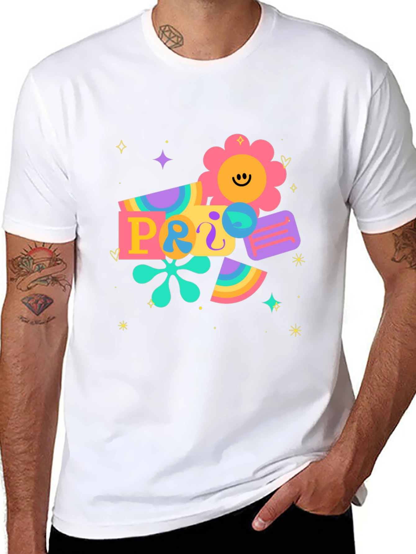 Retro Pride Graphic Tee - Black Cotton Blend T-Shirt