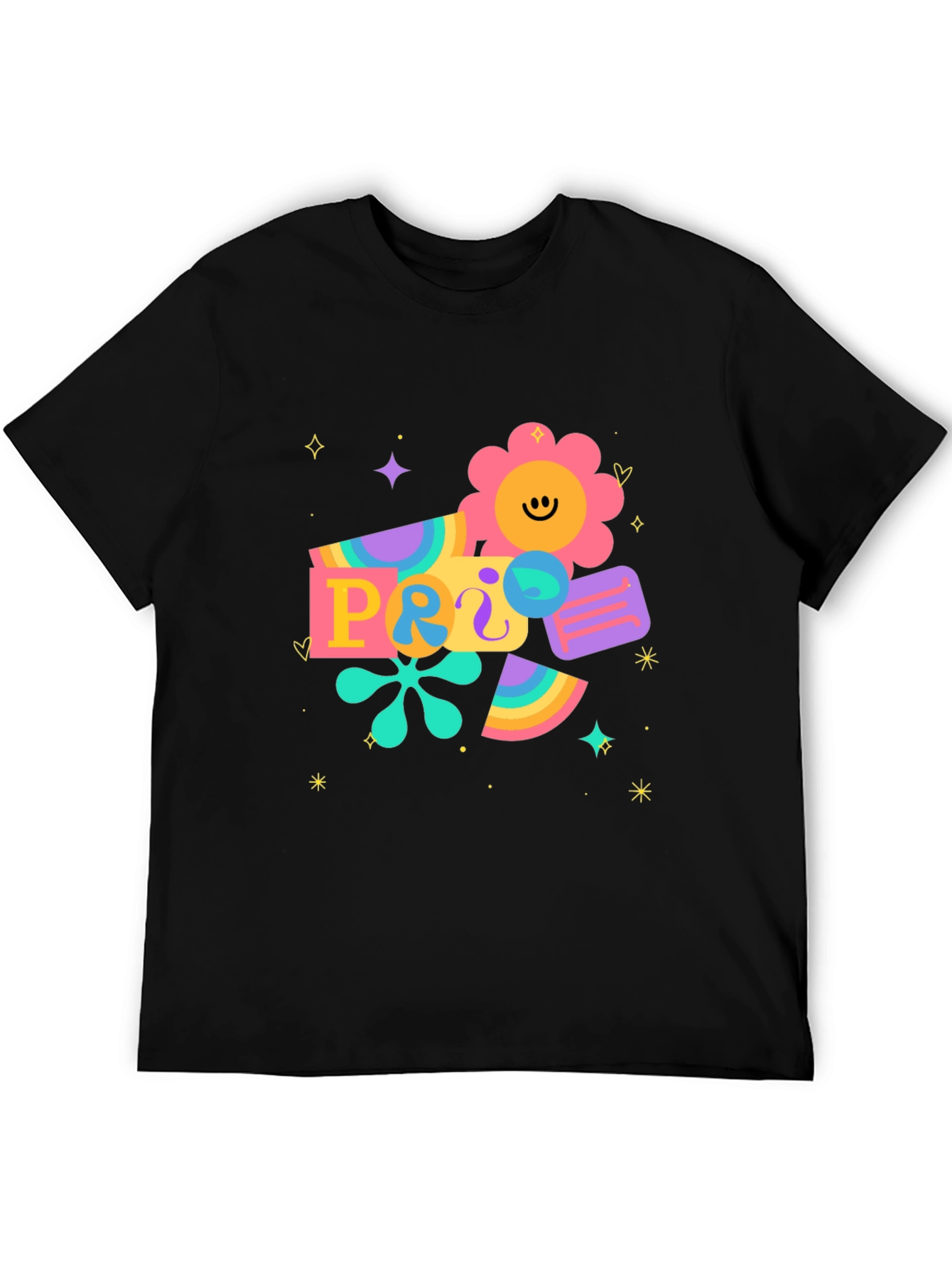 Retro Pride Graphic Tee - Black Cotton Blend T-Shirt