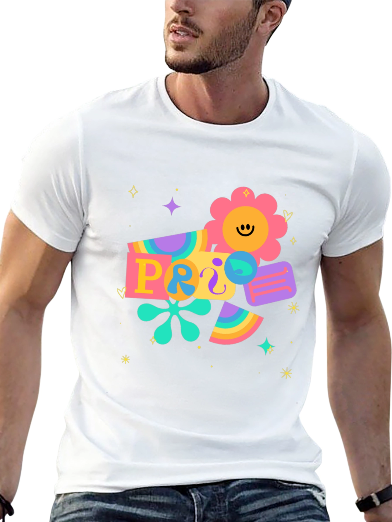 Retro Pride Graphic Tee - Black Cotton Blend T-Shirt