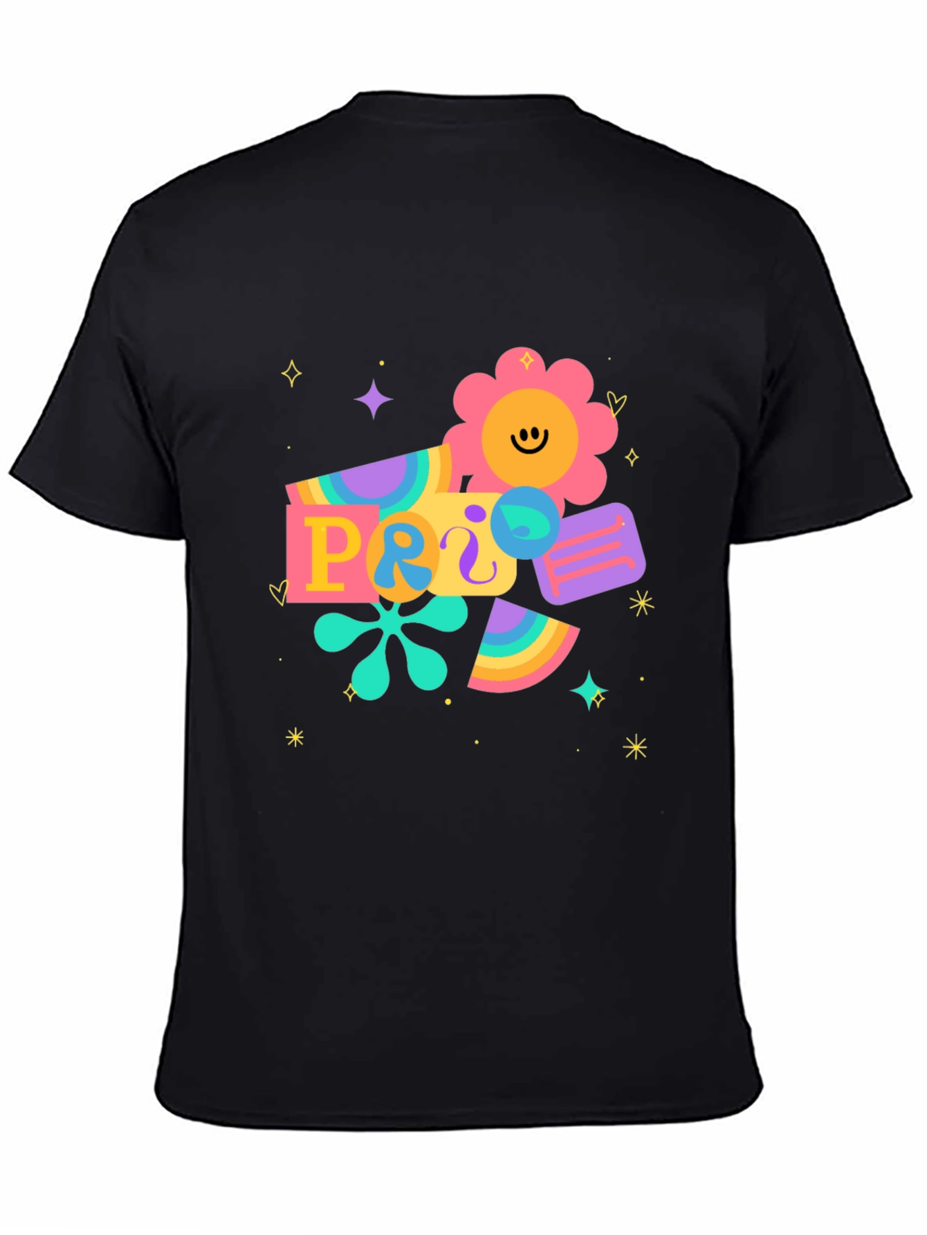 Retro Pride Graphic Tee - Black Cotton Blend T-Shirt