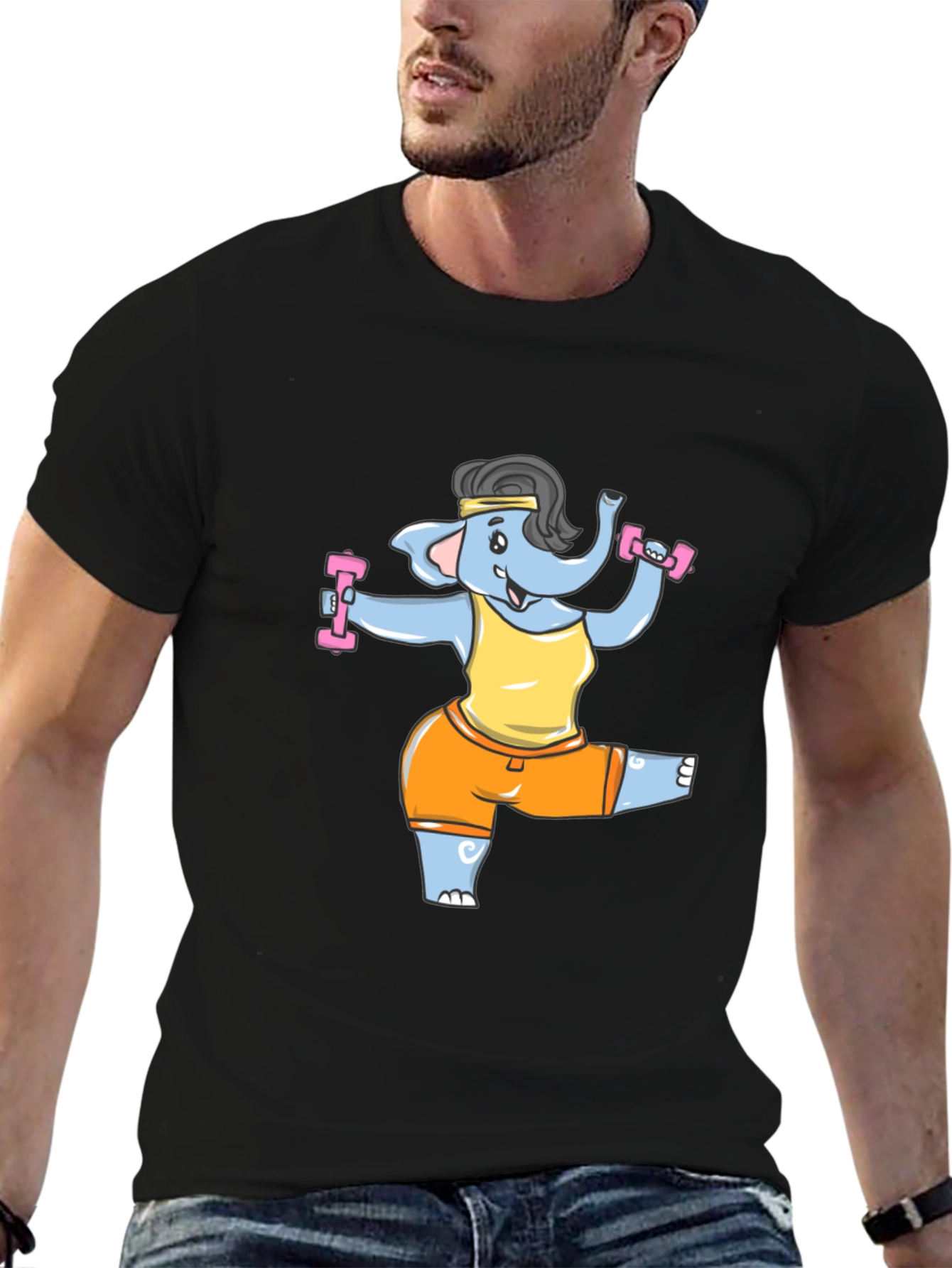 Funny Elephant Gym T-Shirt - Black