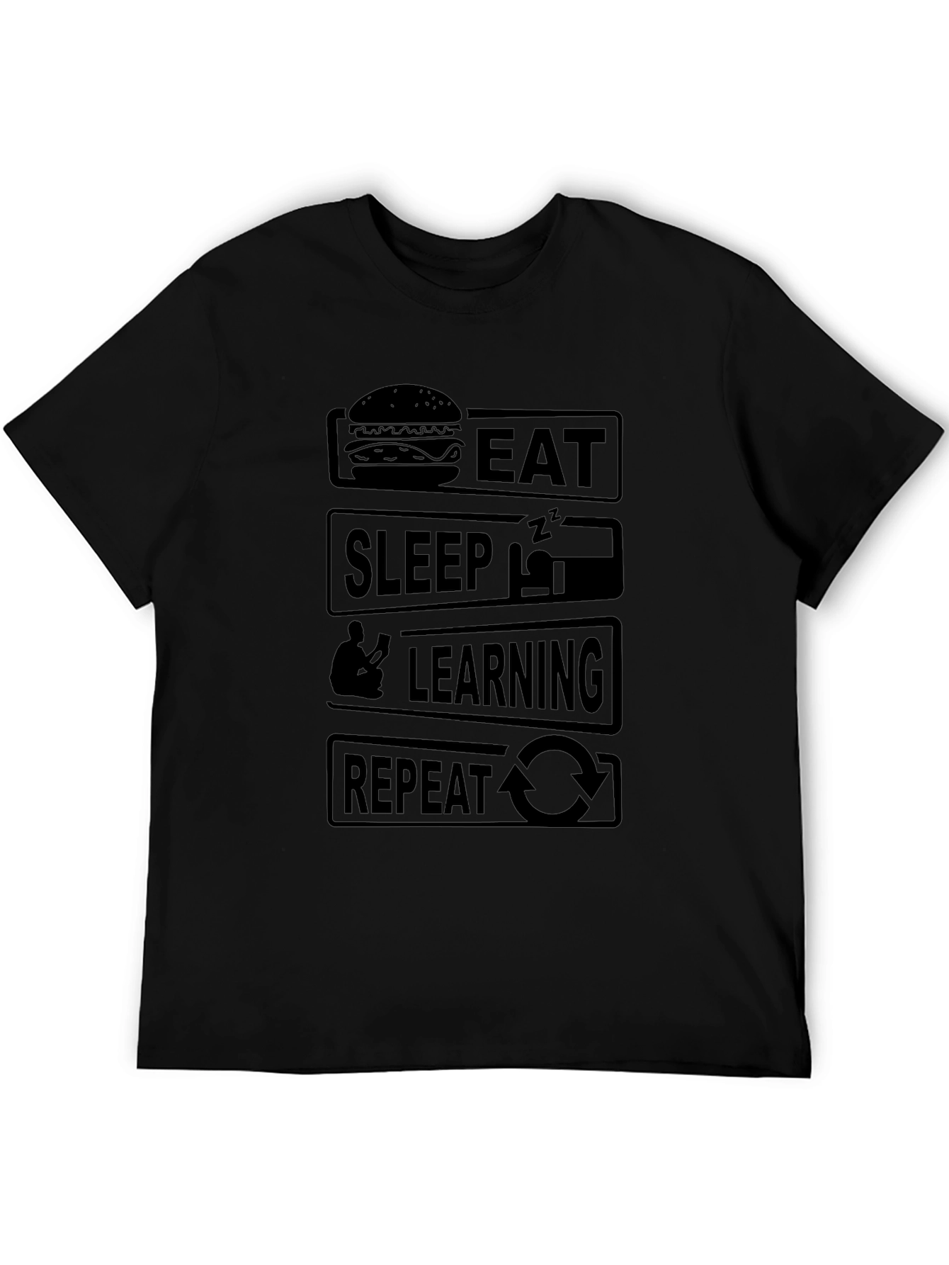 Eat Sleep Learning Repeat Black Graphic T-Shirt
