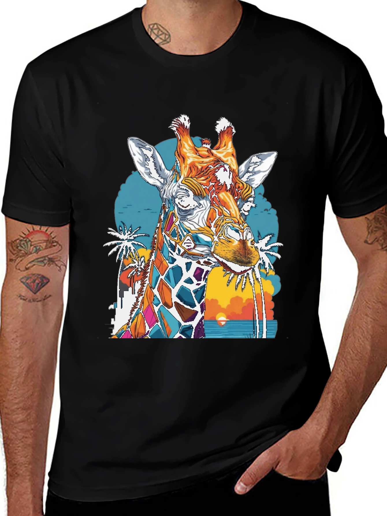 Giraffe Sunset Graphic Tee