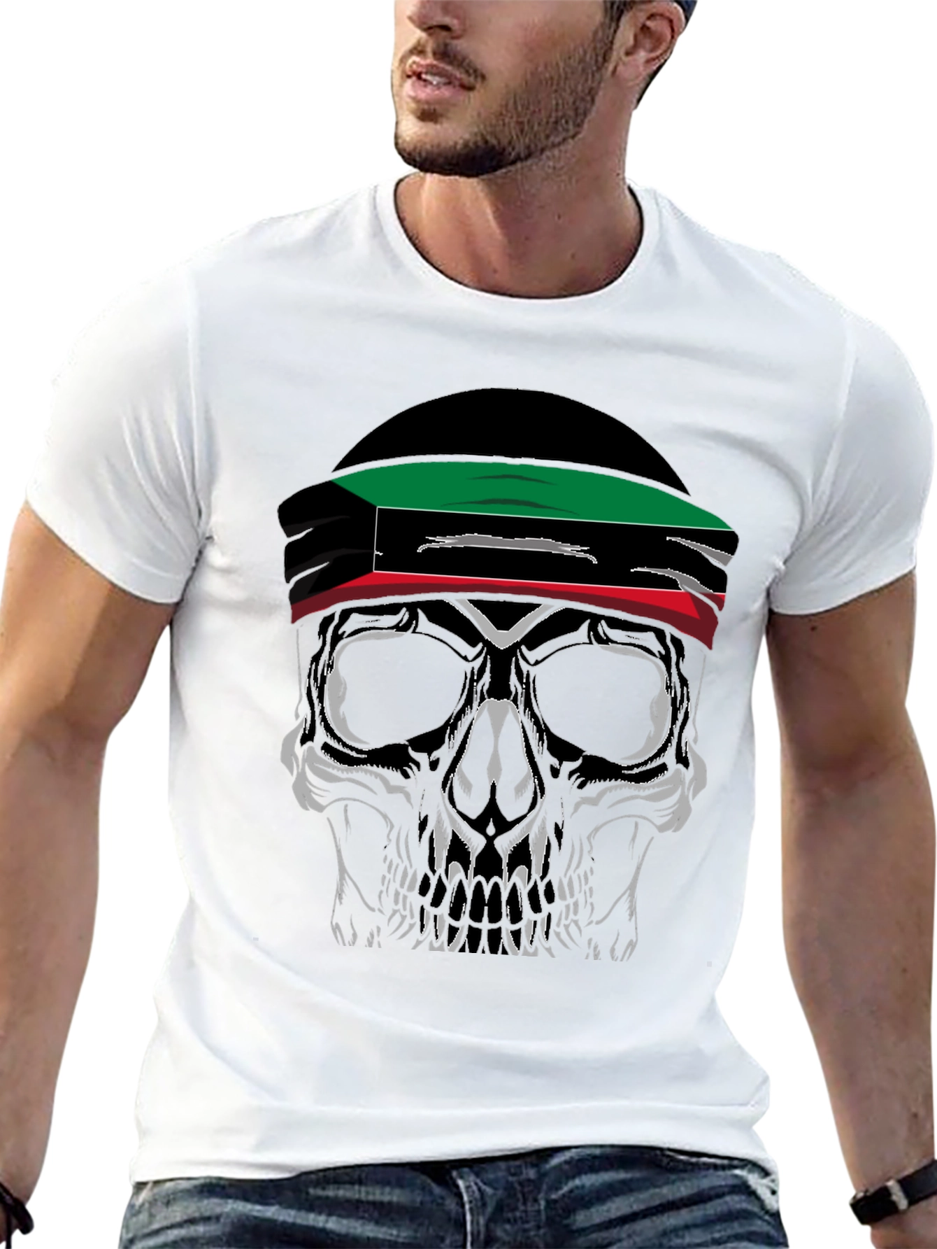 Skull Kuwait Flag T-Shirt - Graphic Tee