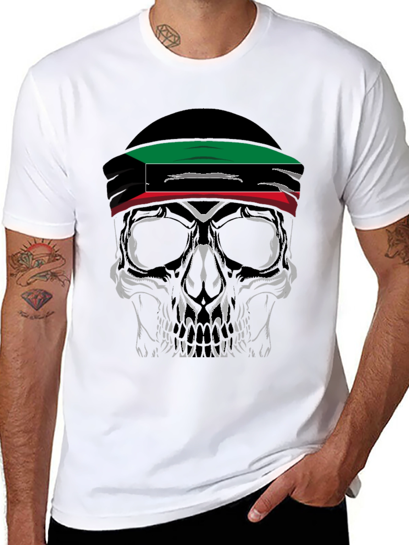 Skull Kuwait Flag T-Shirt - Graphic Tee
