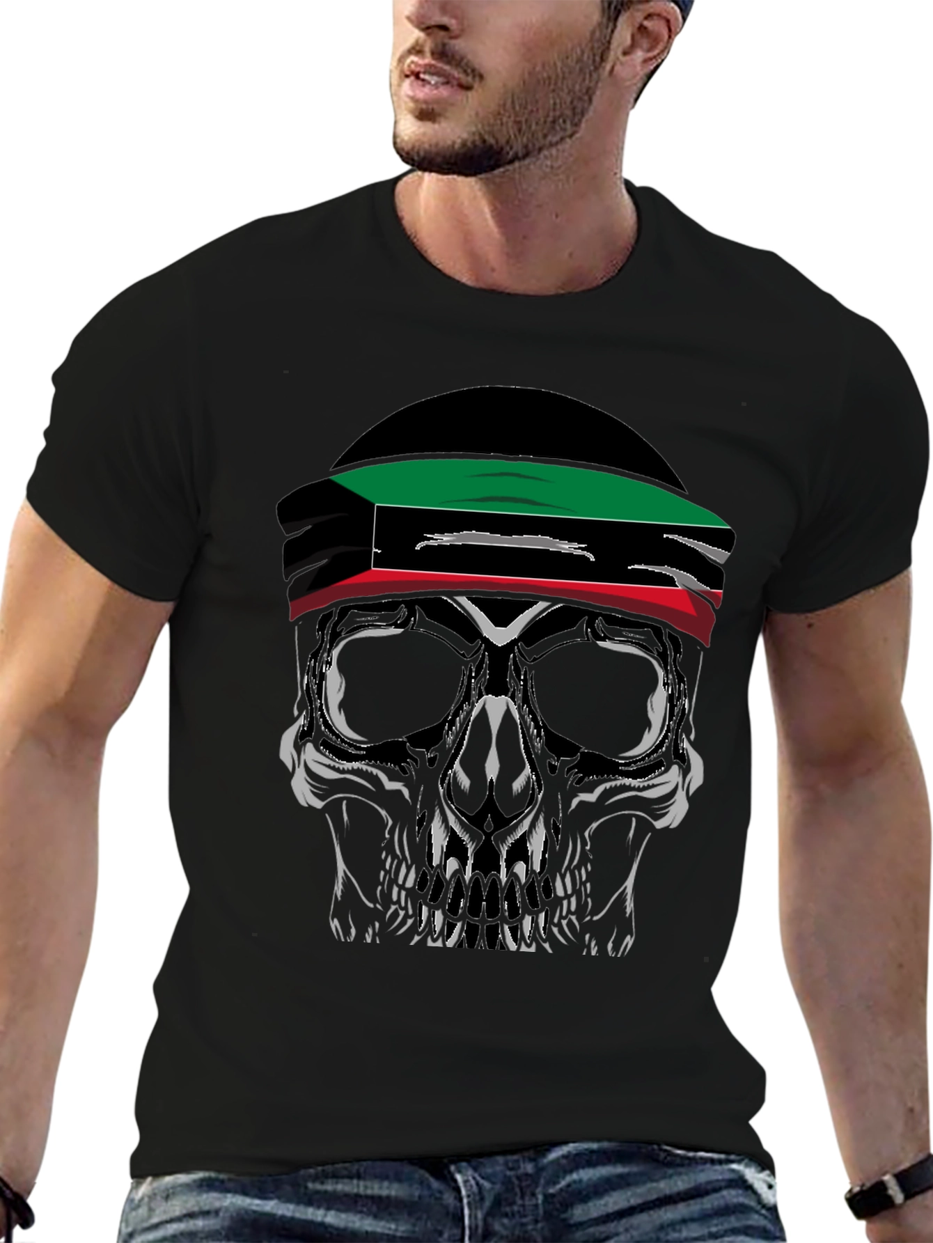 Skull Kuwait Flag T-Shirt - Graphic Tee