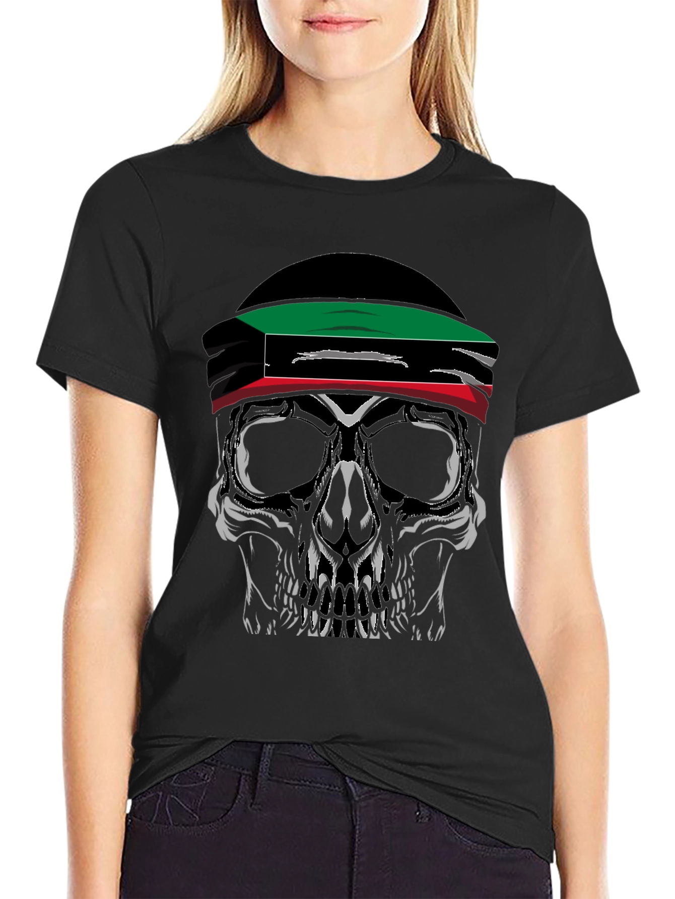 Skull Kuwait Flag T-Shirt - Graphic Tee