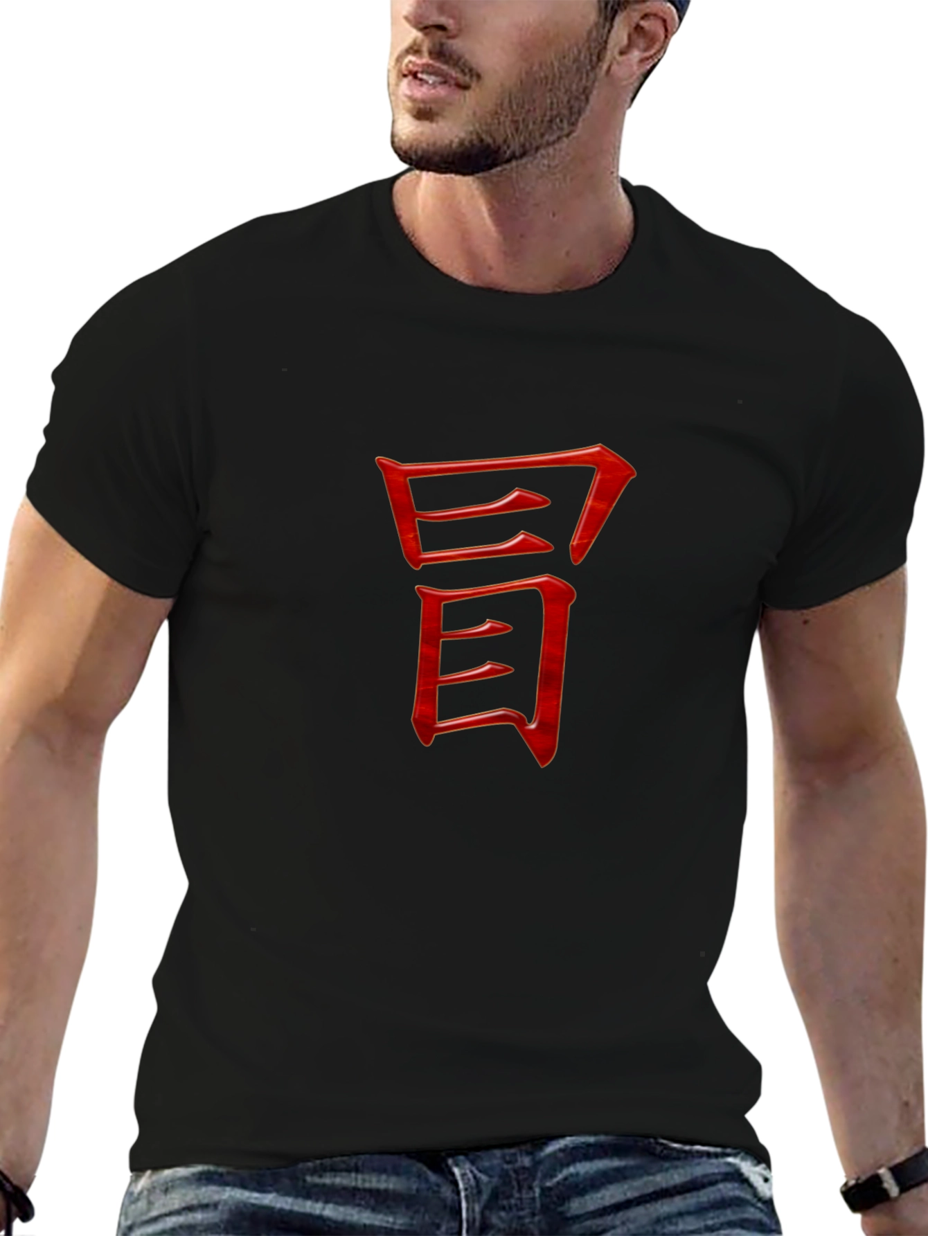 Red Kanji Graphic Tee - Modern Black T-Shirt