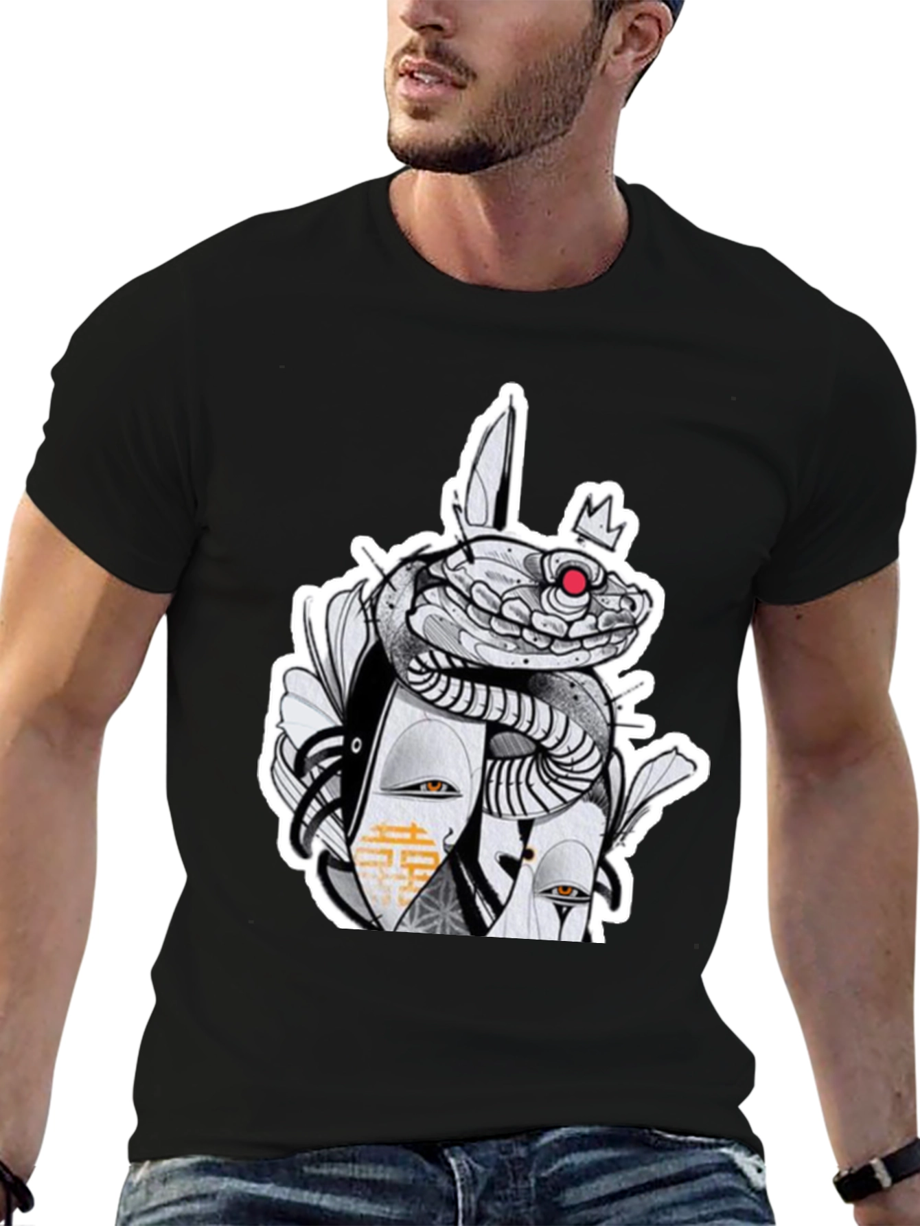 Snake & Mask Graphic Tee - Edgy Streetwear