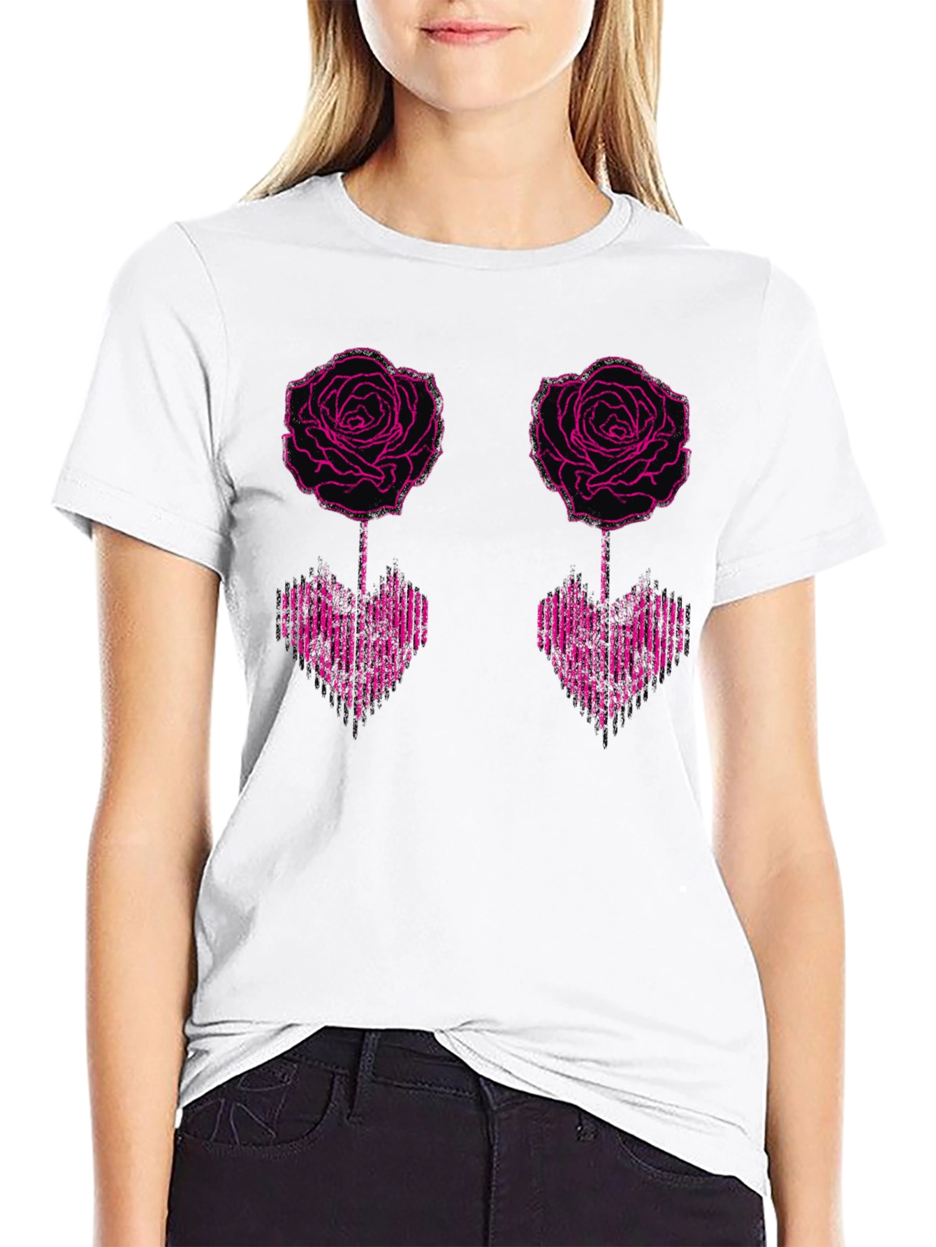 Rose Heart Graphic Tee - Black