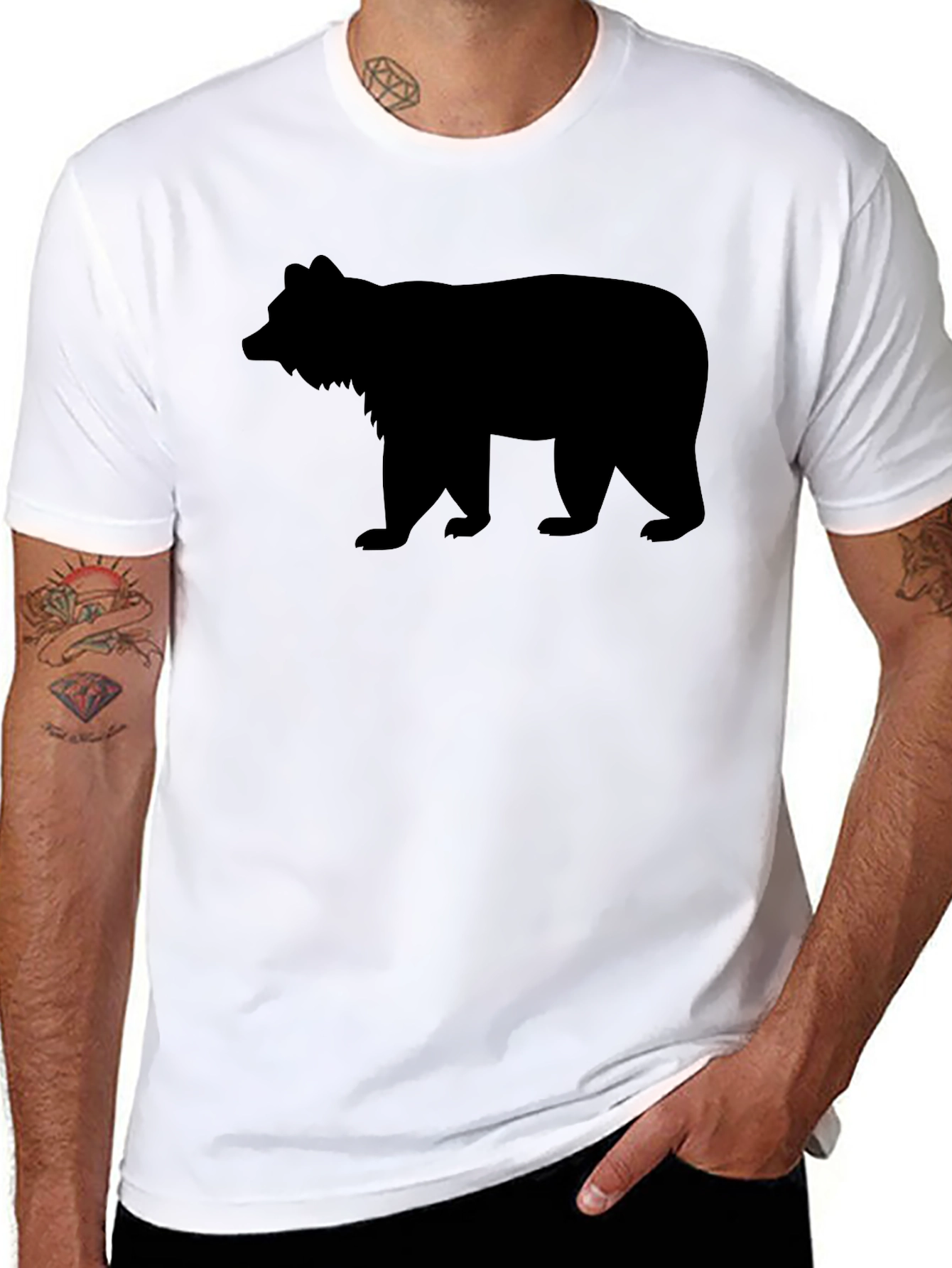 Black Bear Silhouette Graphic Tee - Mens Casual T-Shirt