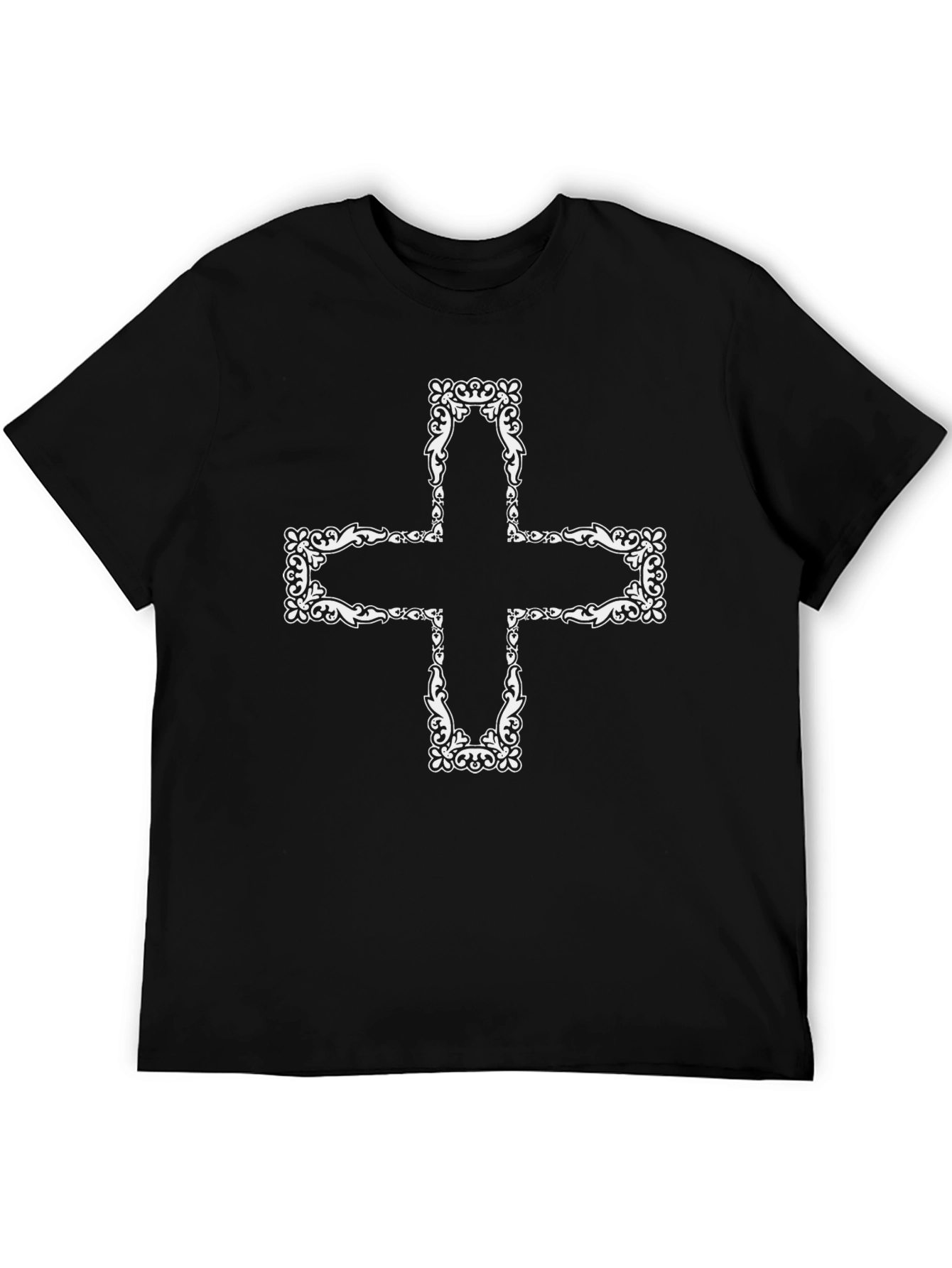 Ornate Cross Graphic Tee - Black Cotton T-Shirt