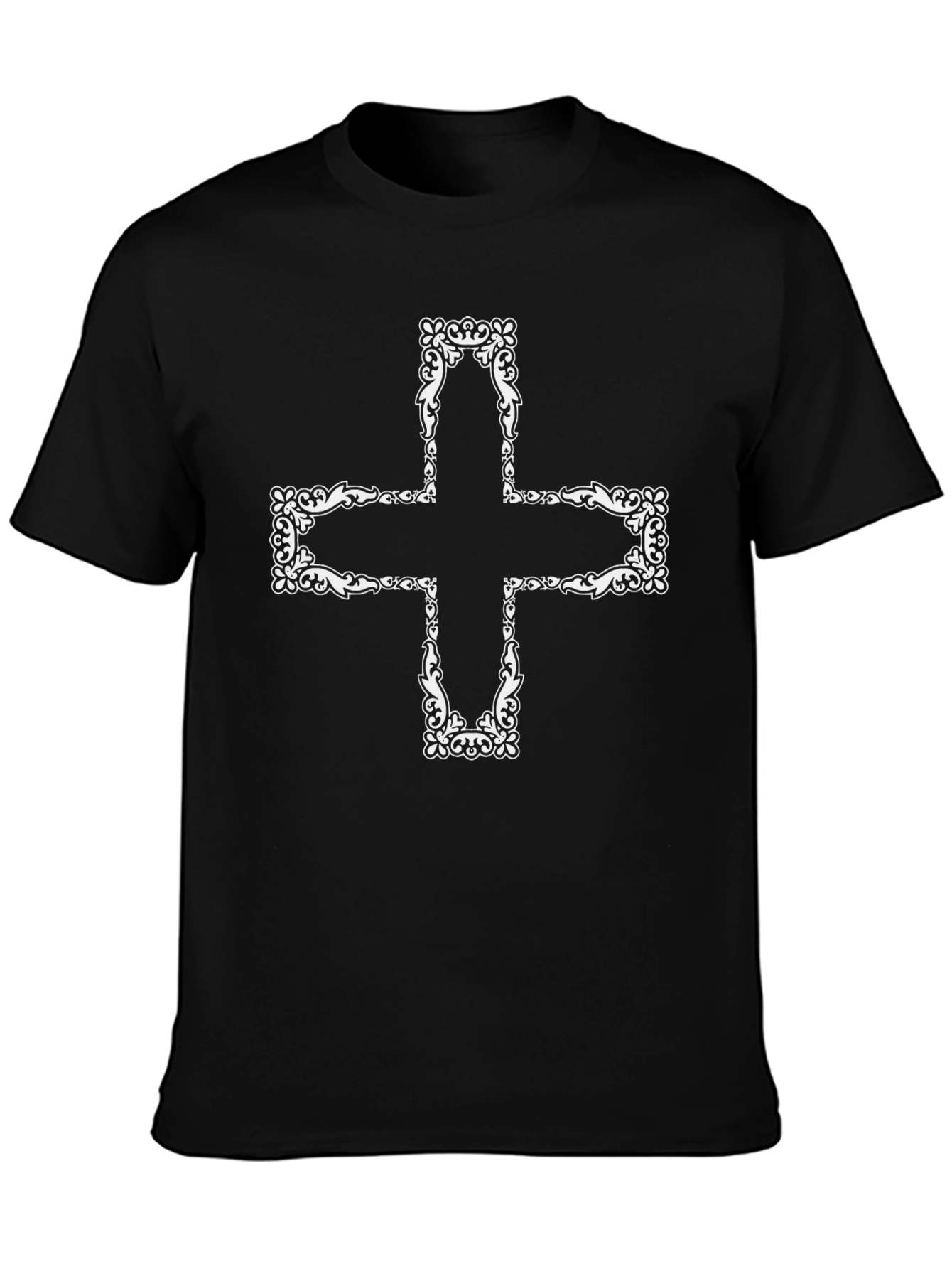 Ornate Cross Graphic Tee - Black Cotton T-Shirt