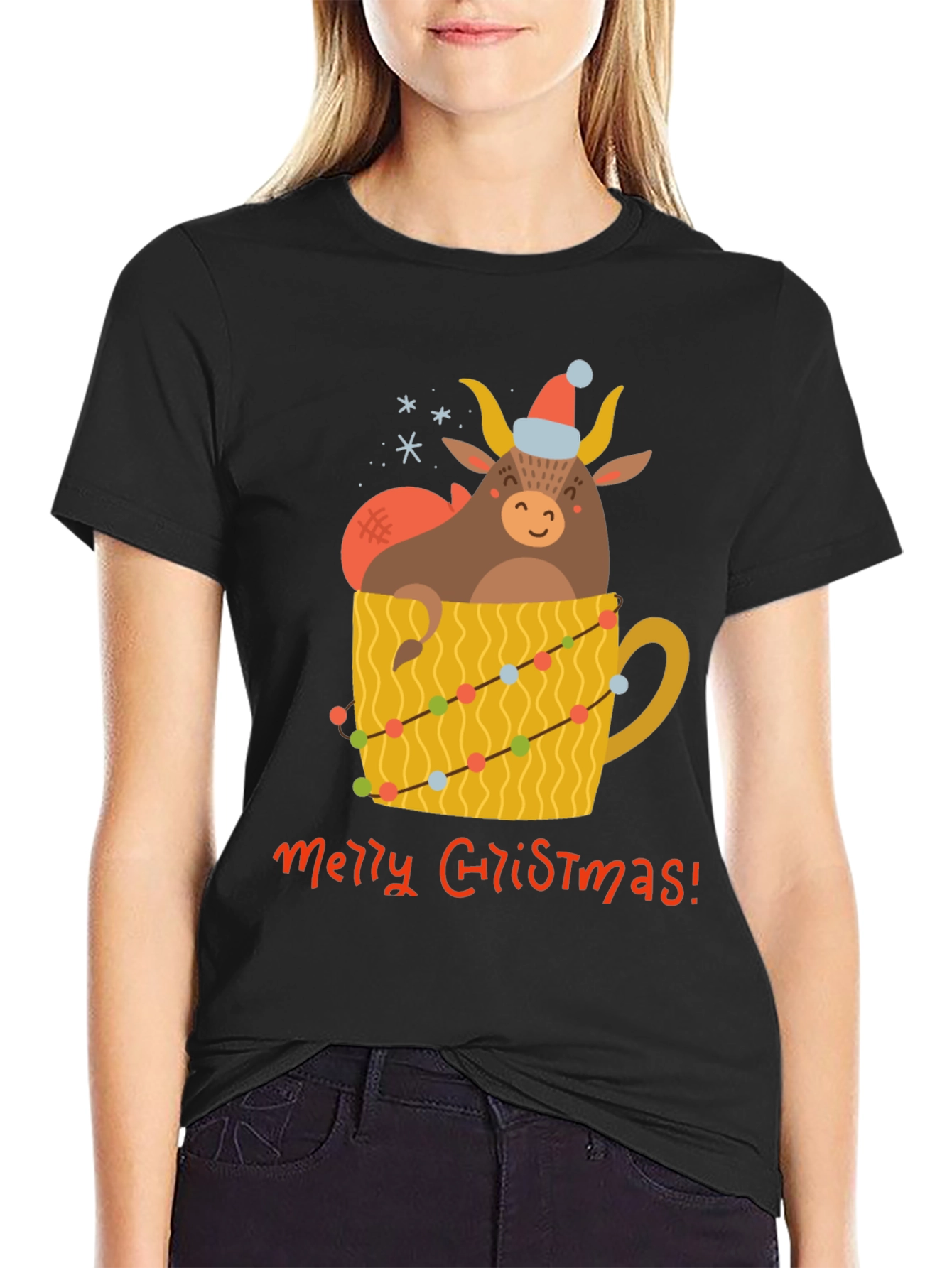 Festive Bull in Mug Christmas T-Shirt