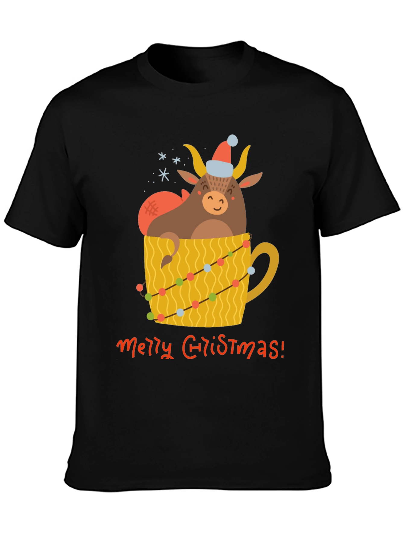 Festive Bull in Mug Christmas T-Shirt