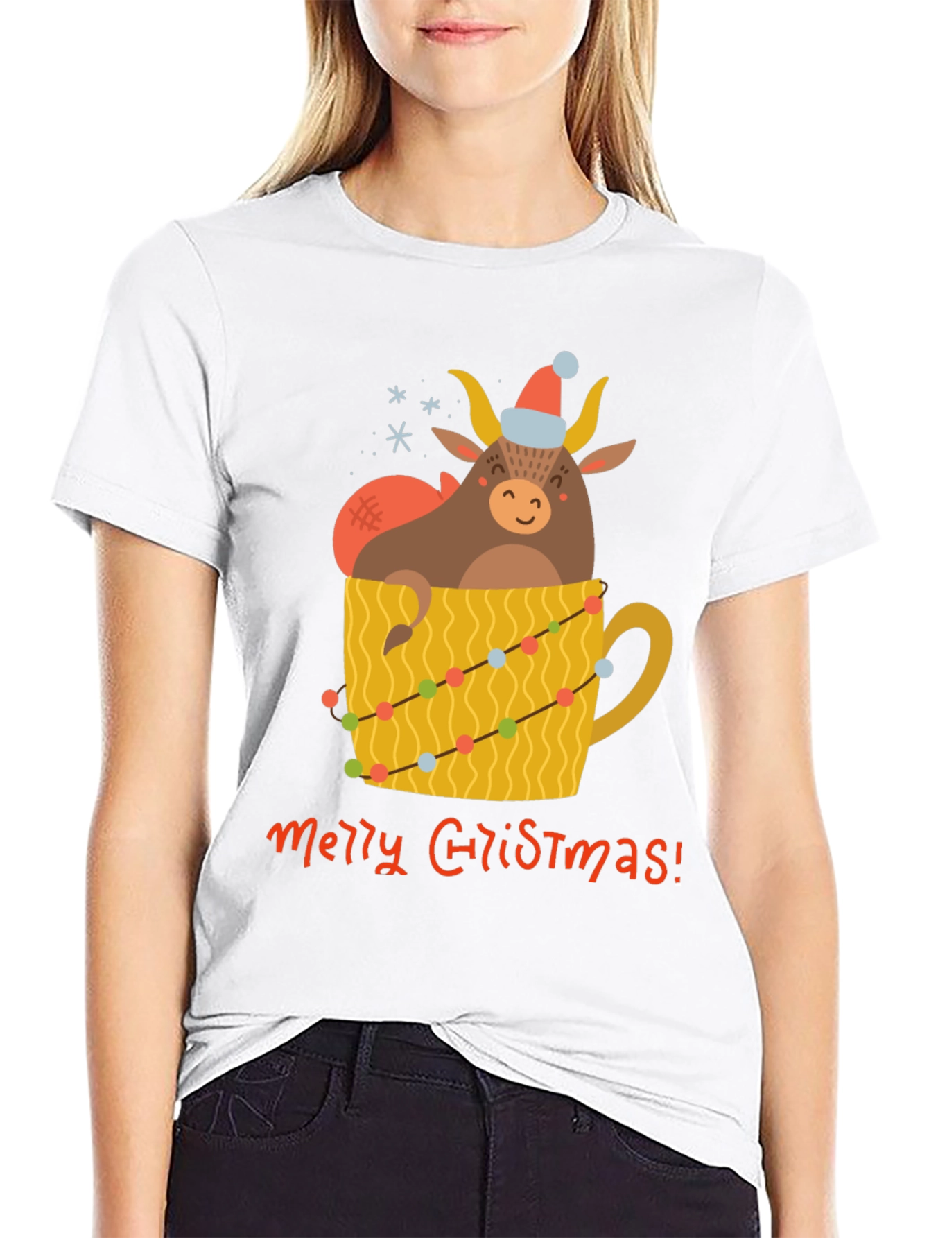 Festive Bull in Mug Christmas T-Shirt