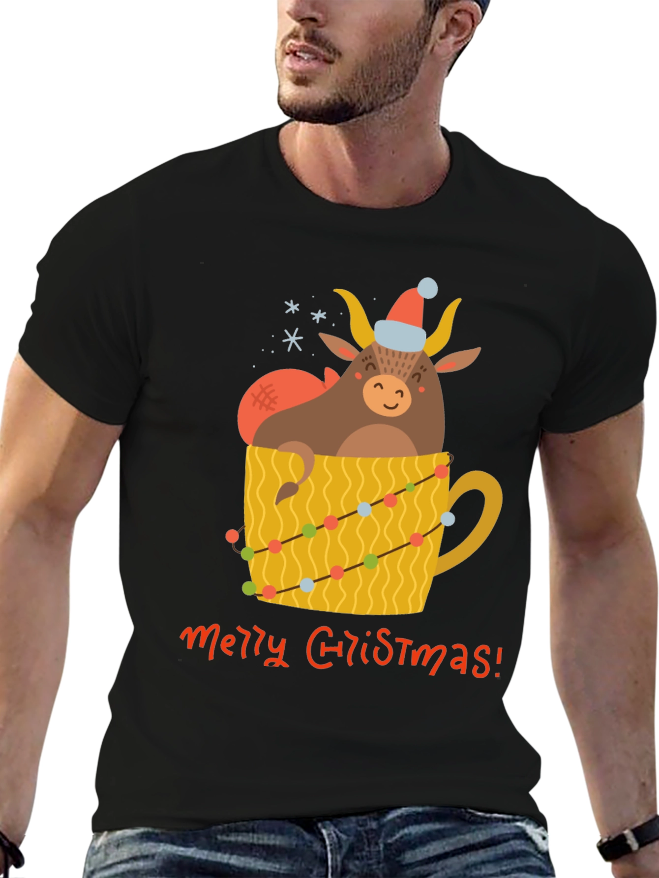 Festive Bull in Mug Christmas T-Shirt