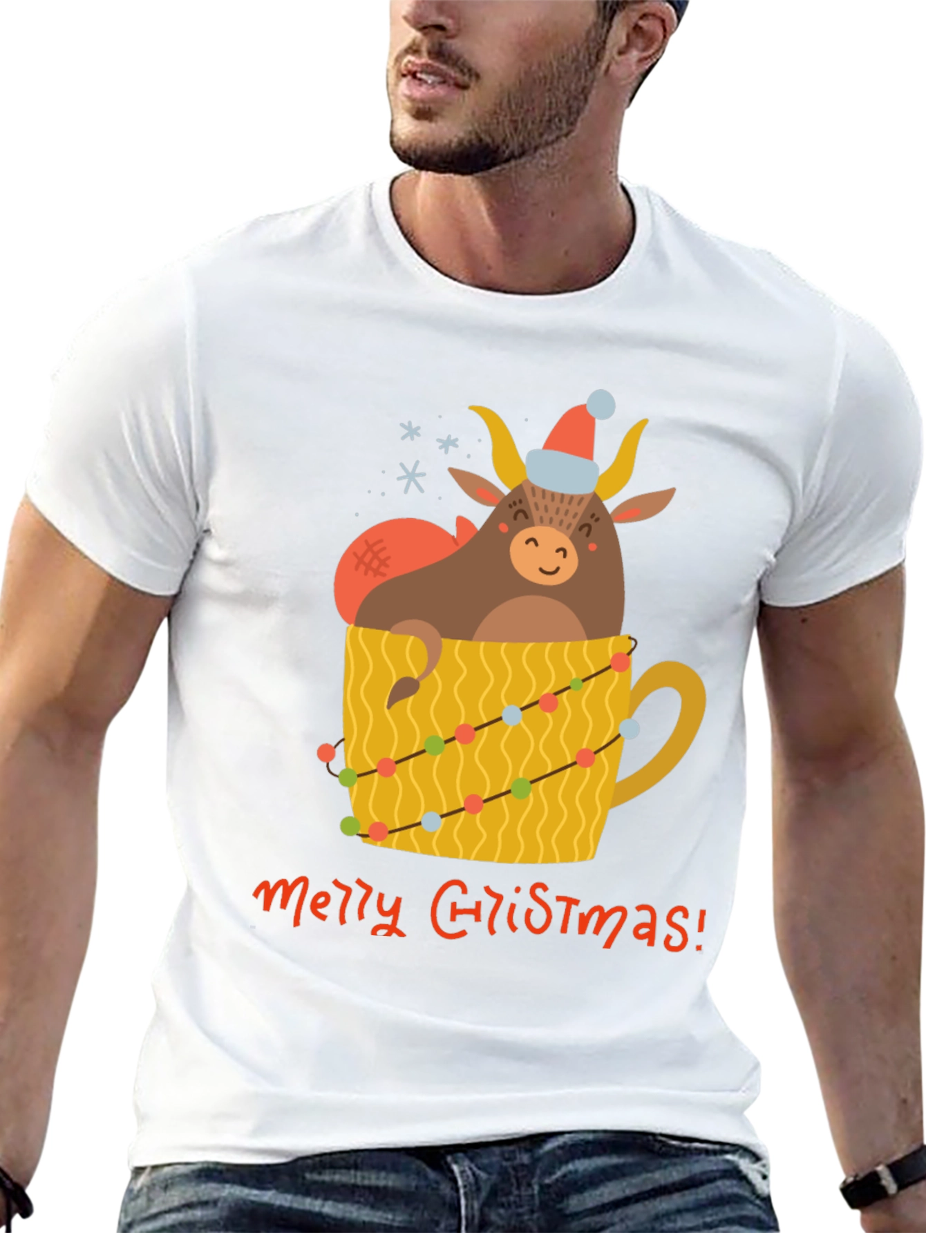 Festive Bull in Mug Christmas T-Shirt