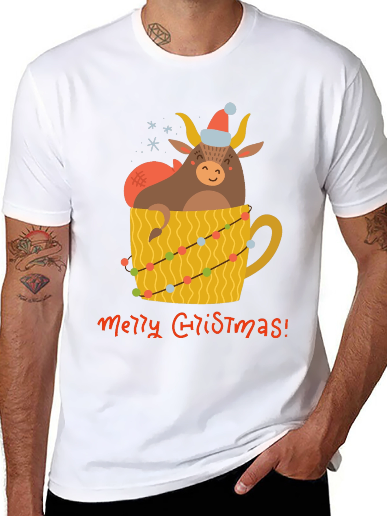 Festive Bull in Mug Christmas T-Shirt