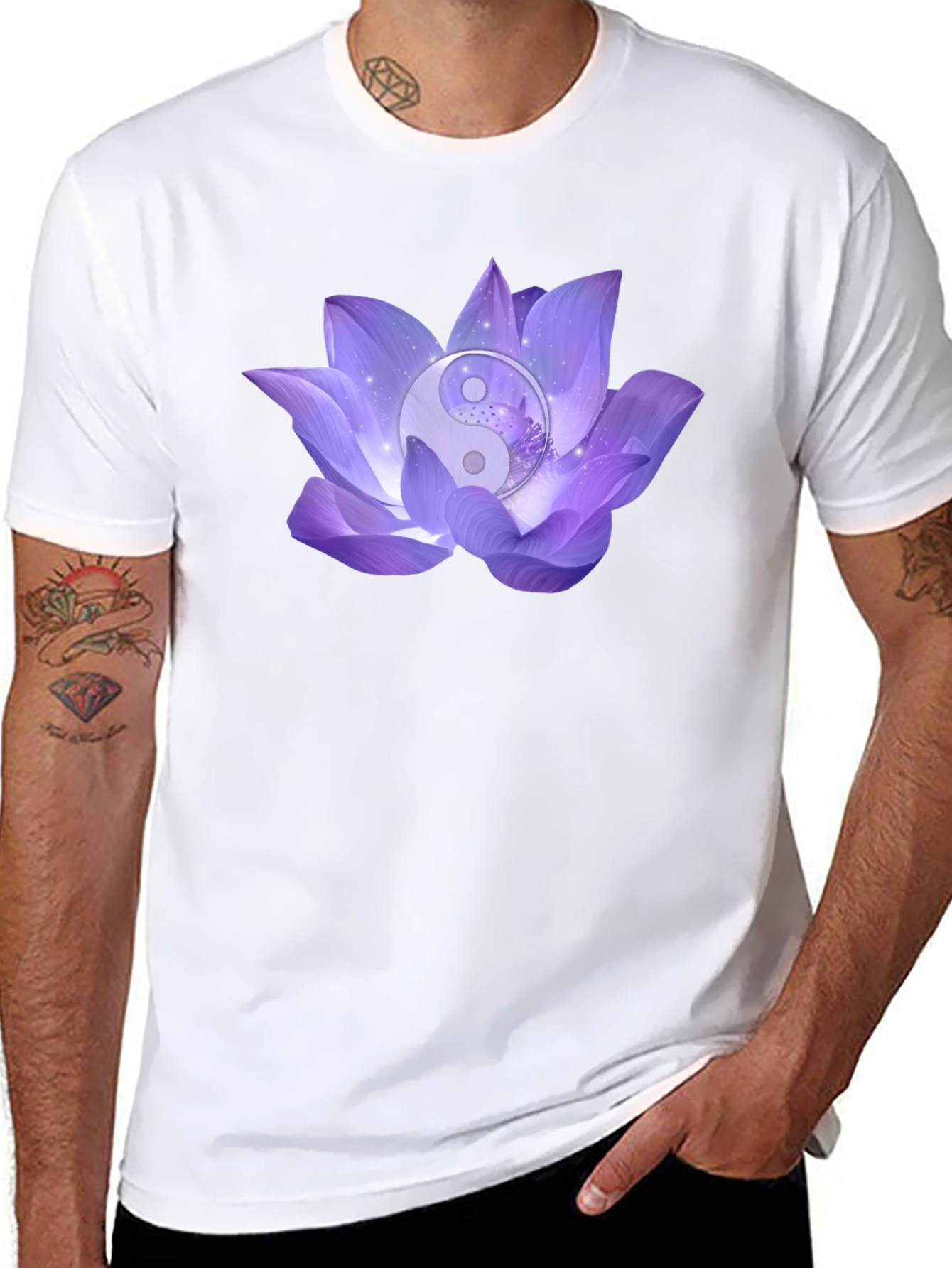 Yin Yang Lotus Flower Graphic T-Shirt