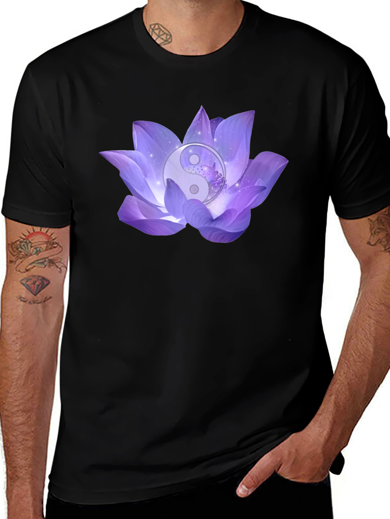 Yin Yang Lotus Flower Graphic T-Shirt