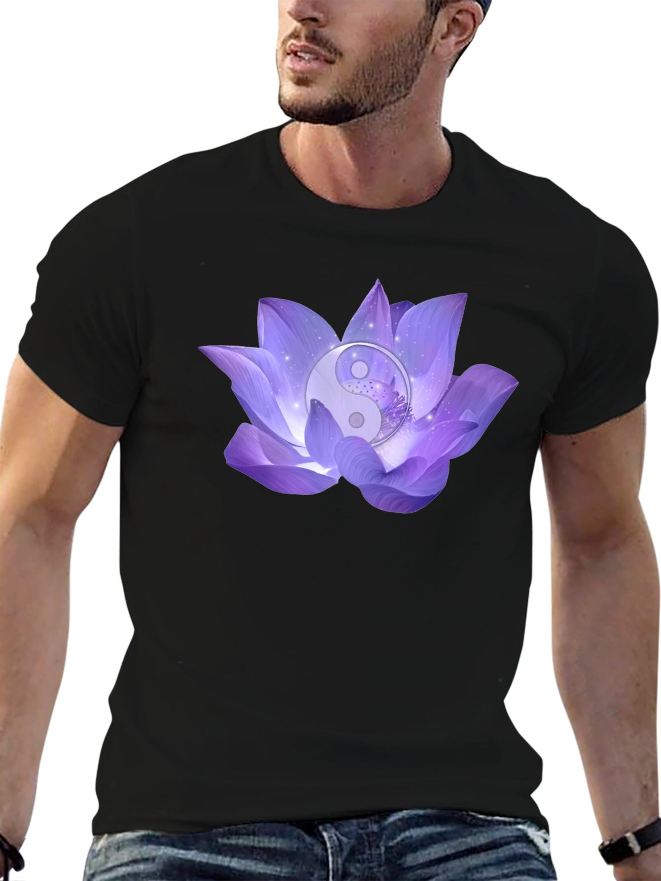 Yin Yang Lotus Flower Graphic T-Shirt
