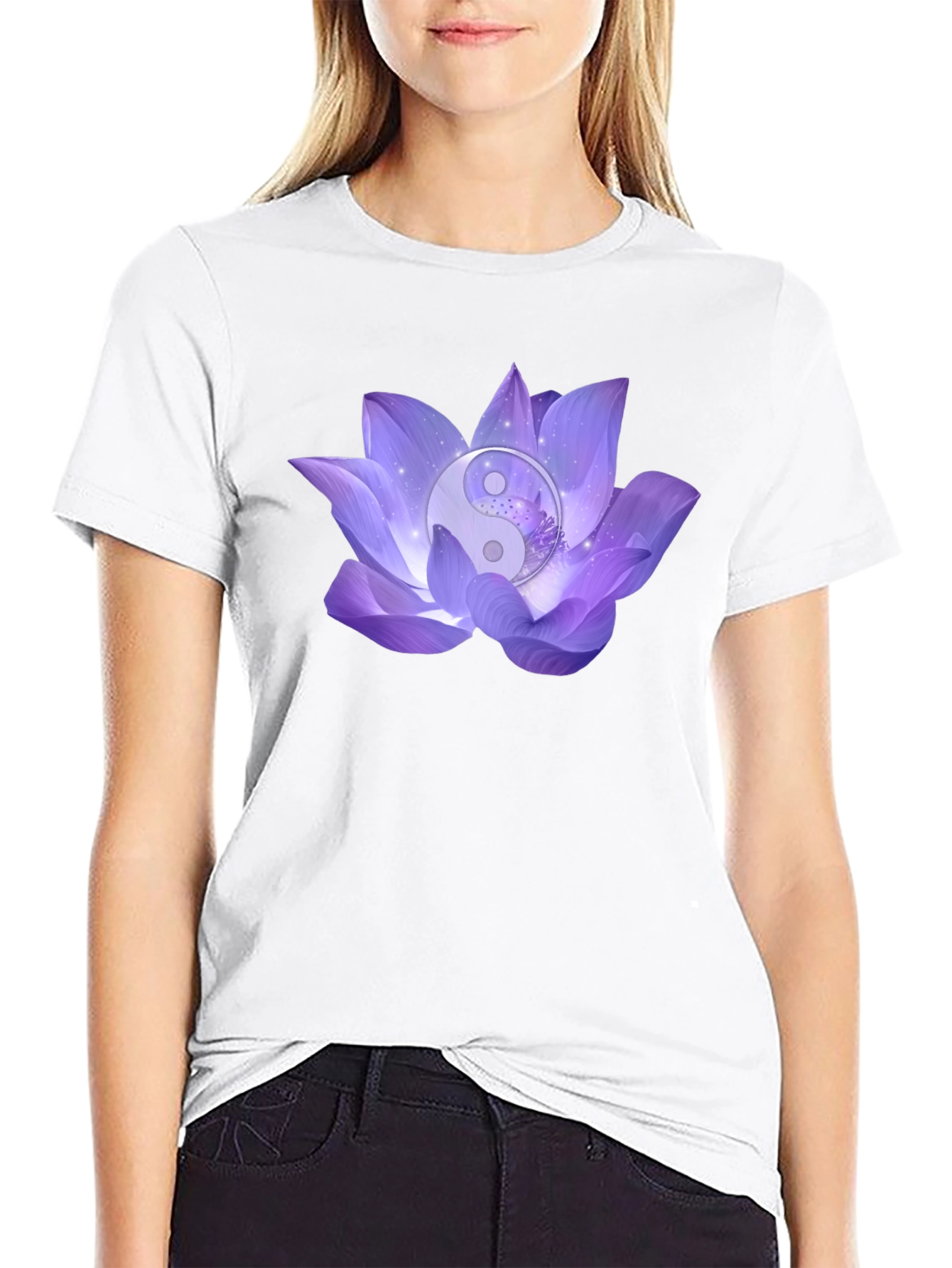 Yin Yang Lotus Flower Graphic T-Shirt