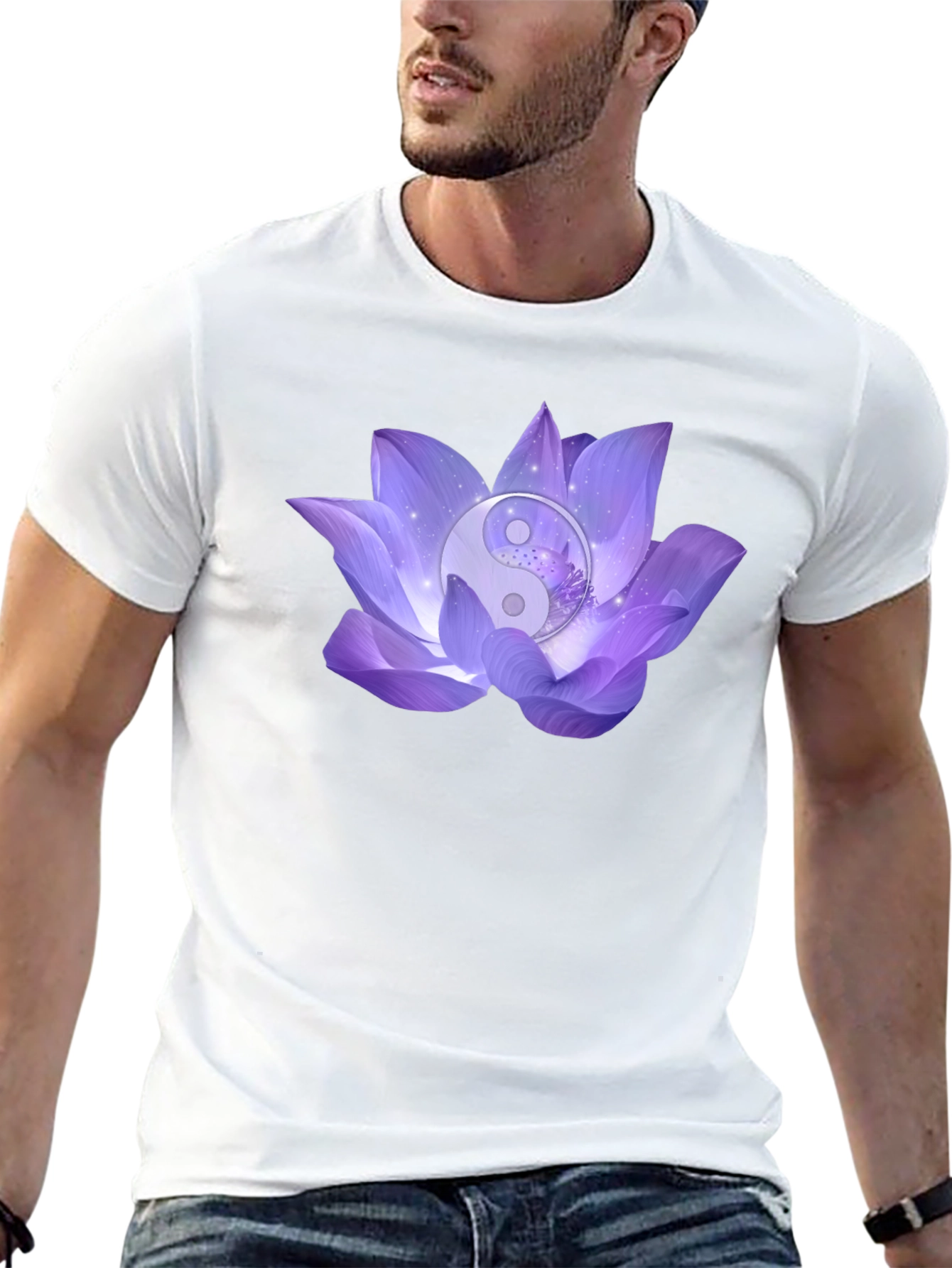 Yin Yang Lotus Flower Graphic T-Shirt